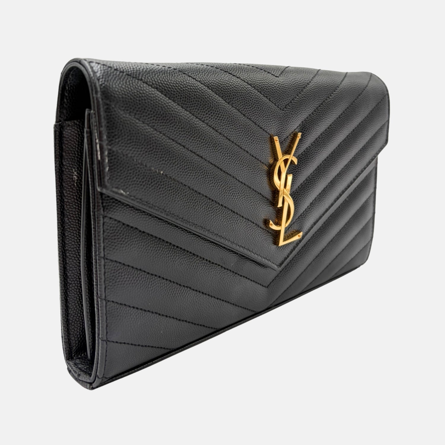 Cassandre Chevron Wallet on Chain Black Leather