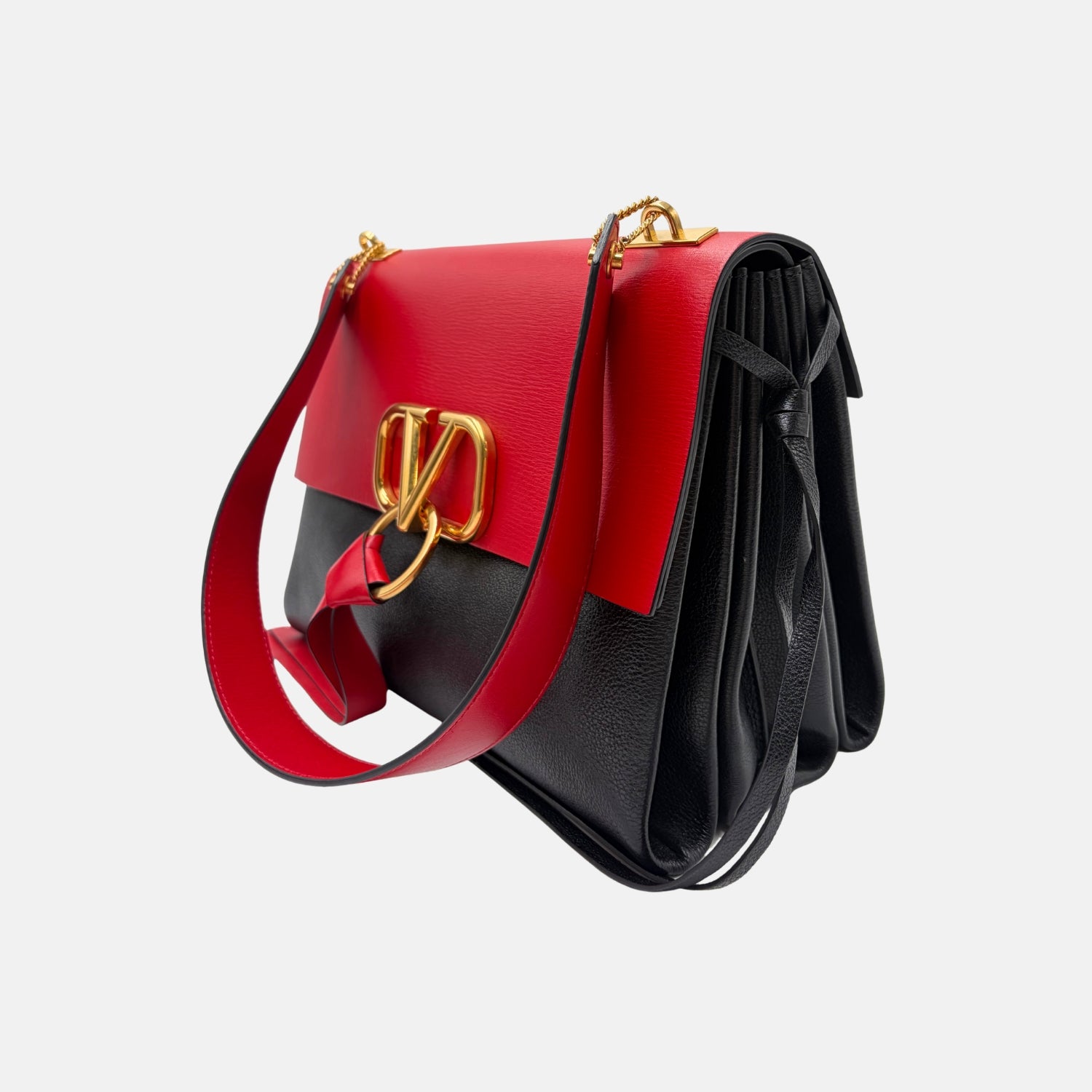 Signature Two-Tone Crossbody Bag Red and Black Leather