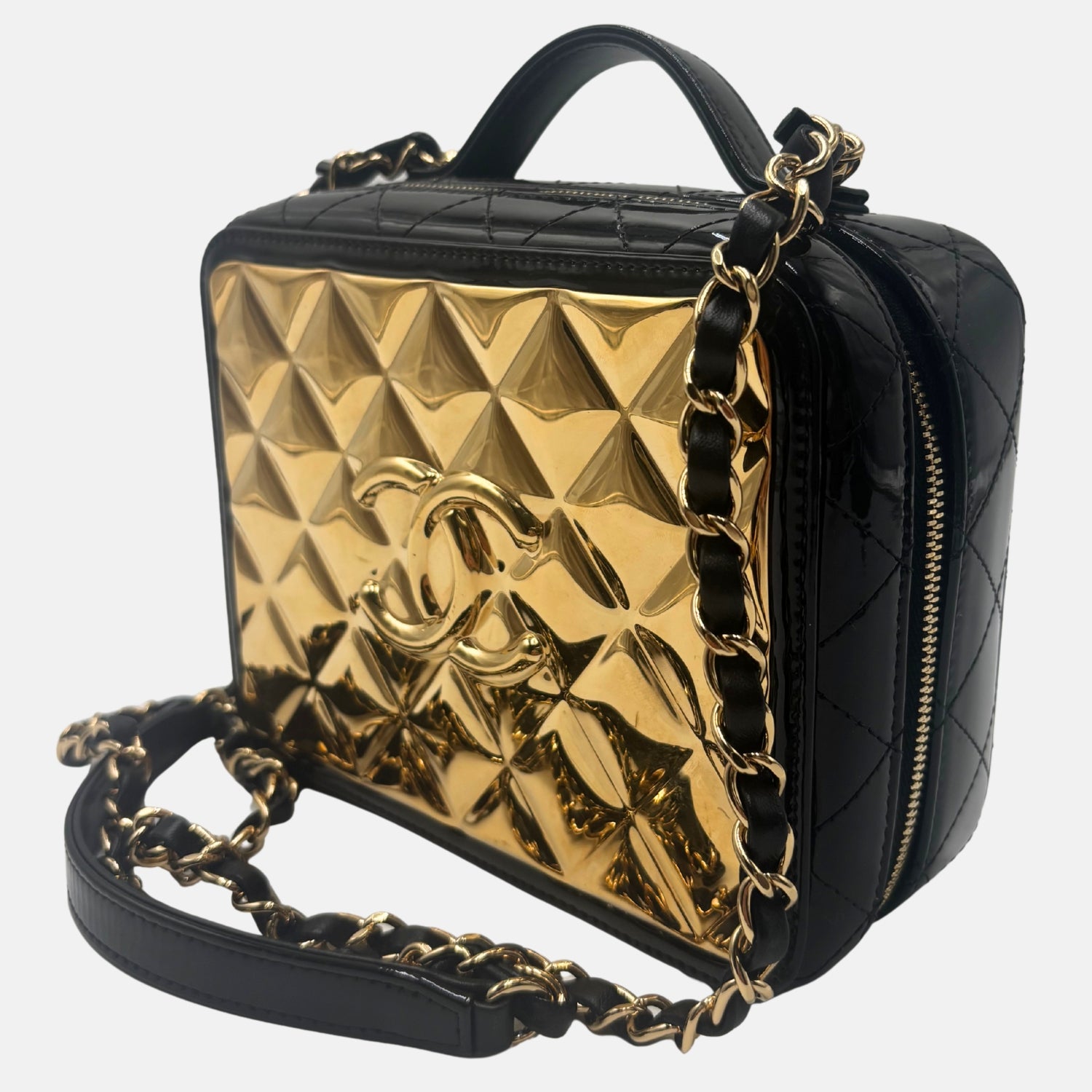 Vanity Case Gold Quilted Patent