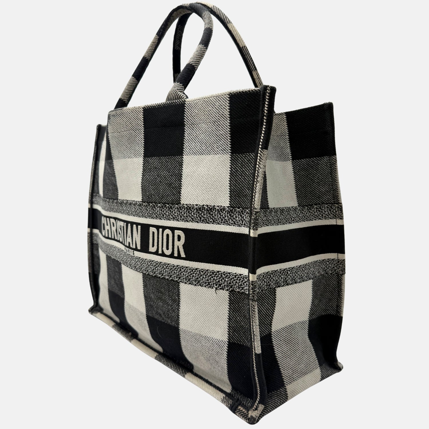Book Tote Large Black and White Check Canvas