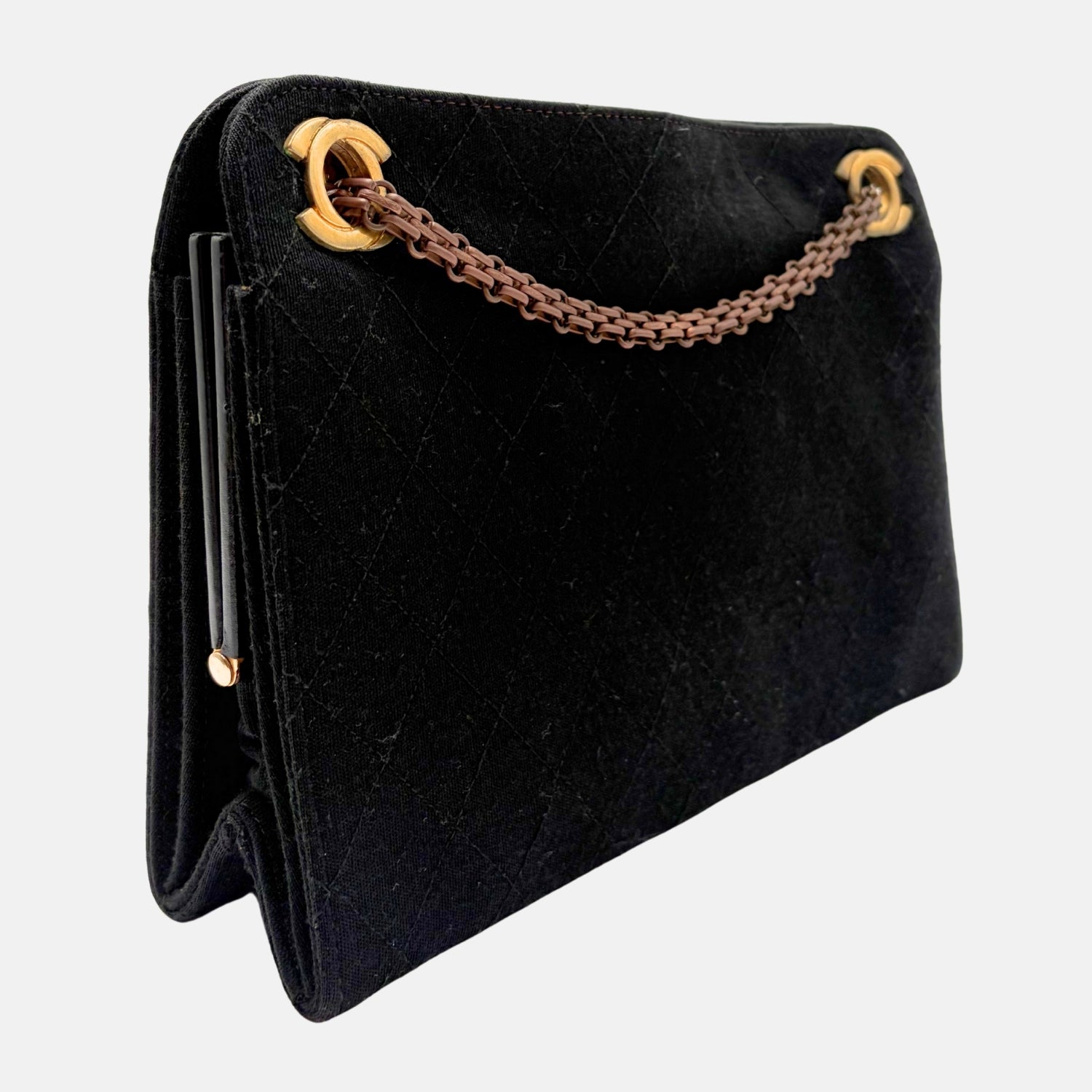 Vintage Shoulder Bag Black Quilted Cotton