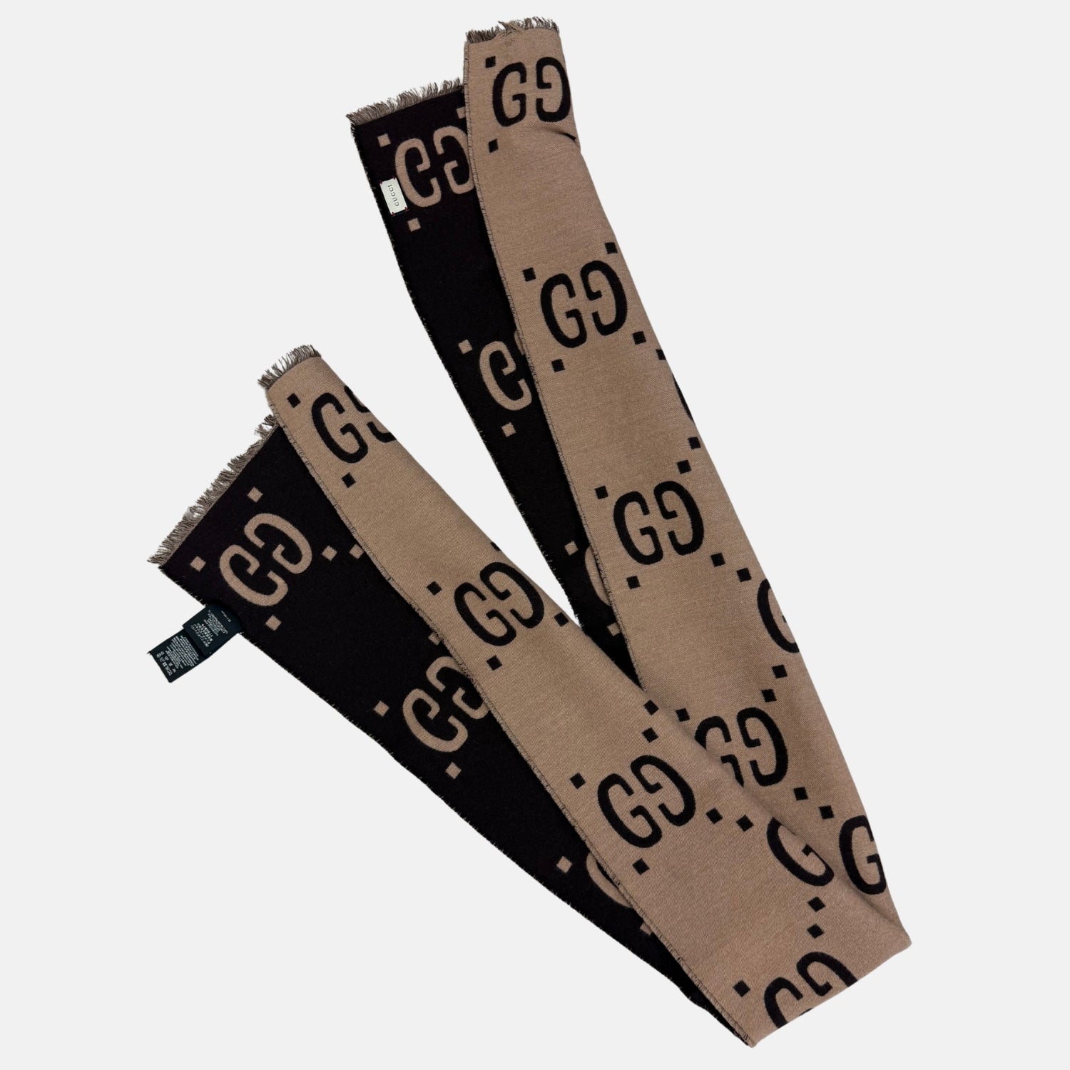 Scarf Brown Wool Blend GG Jacquard Reversible