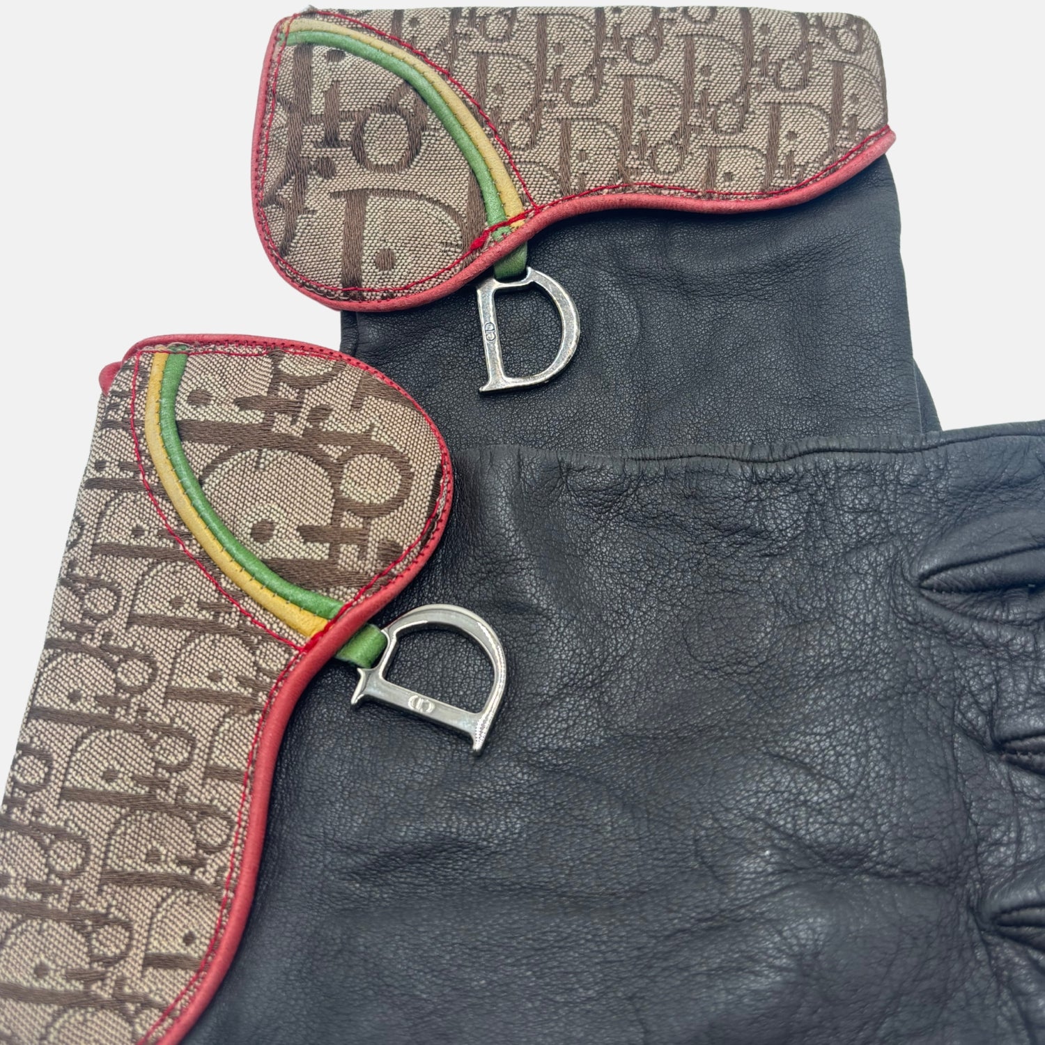 Rasta Gloves Brown Leather and Oblique Canvas