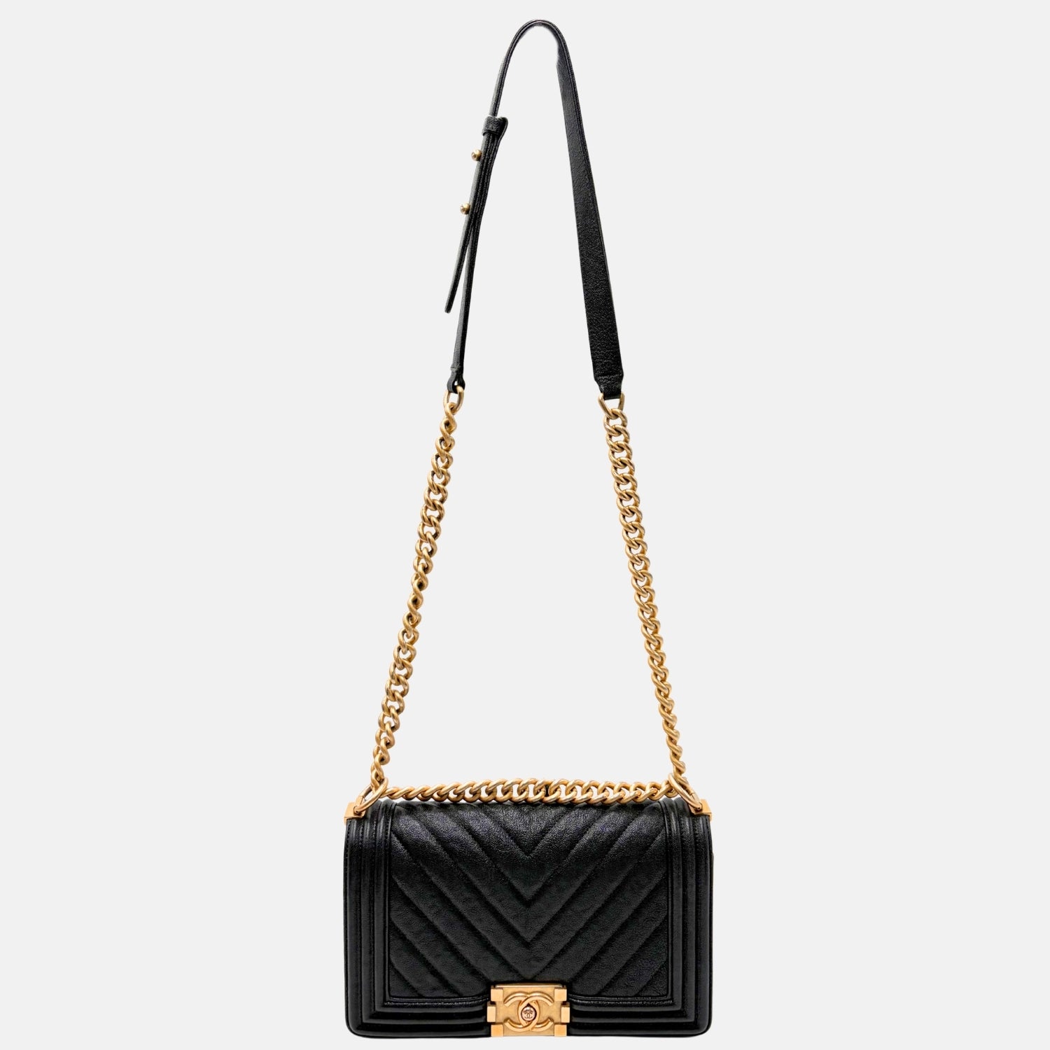 Boy Bag Medium Black Chevron Caviar