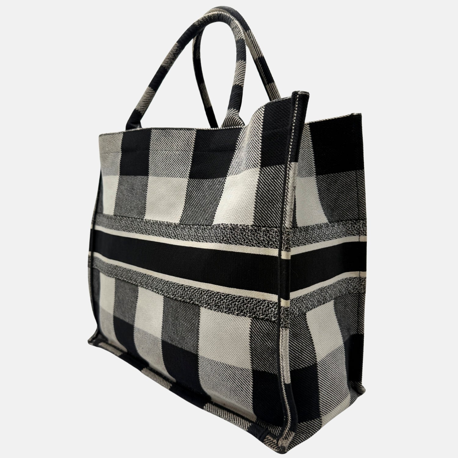 Book Tote Large Black and White Check Canvas
