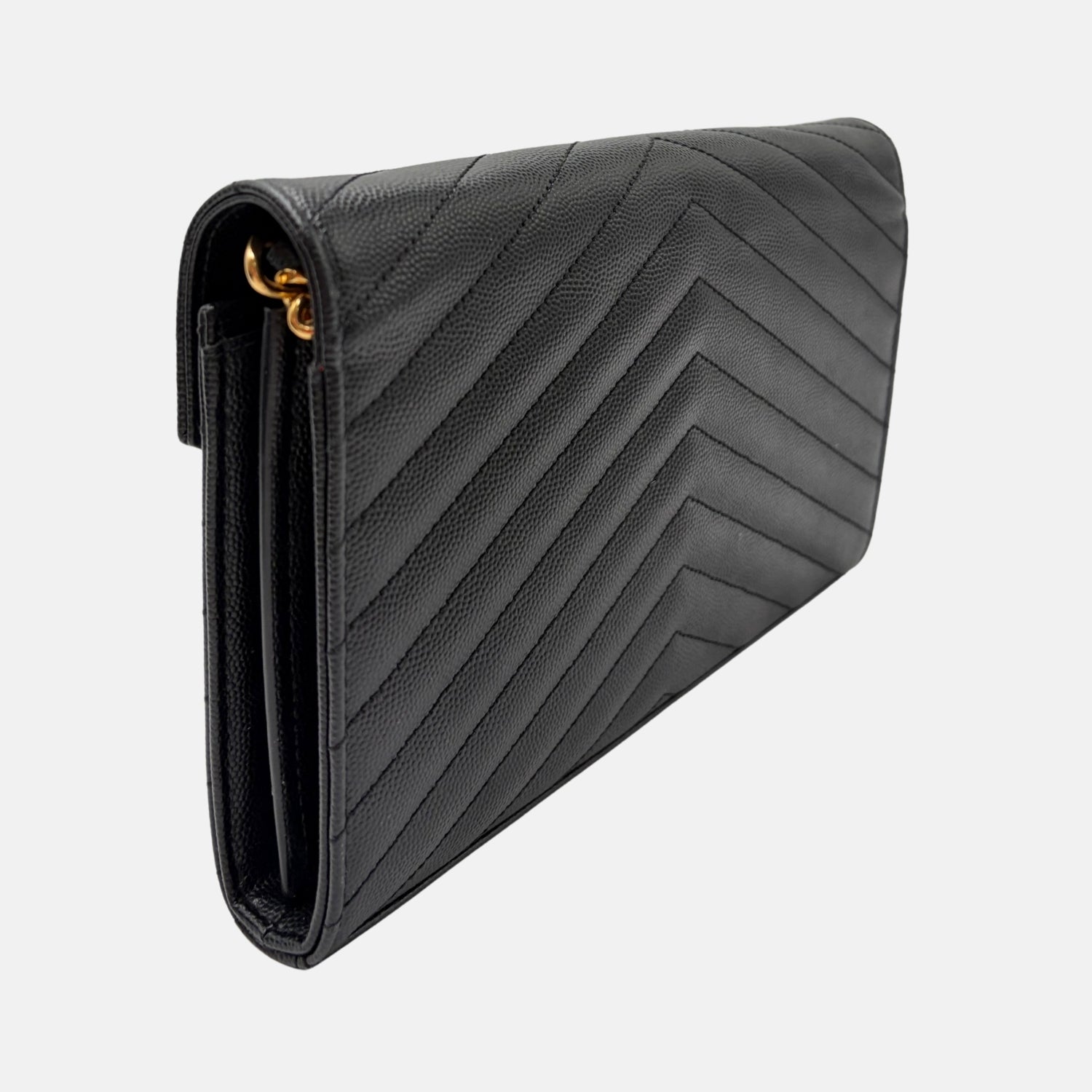 Cassandre Chevron Wallet on Chain Black Leather