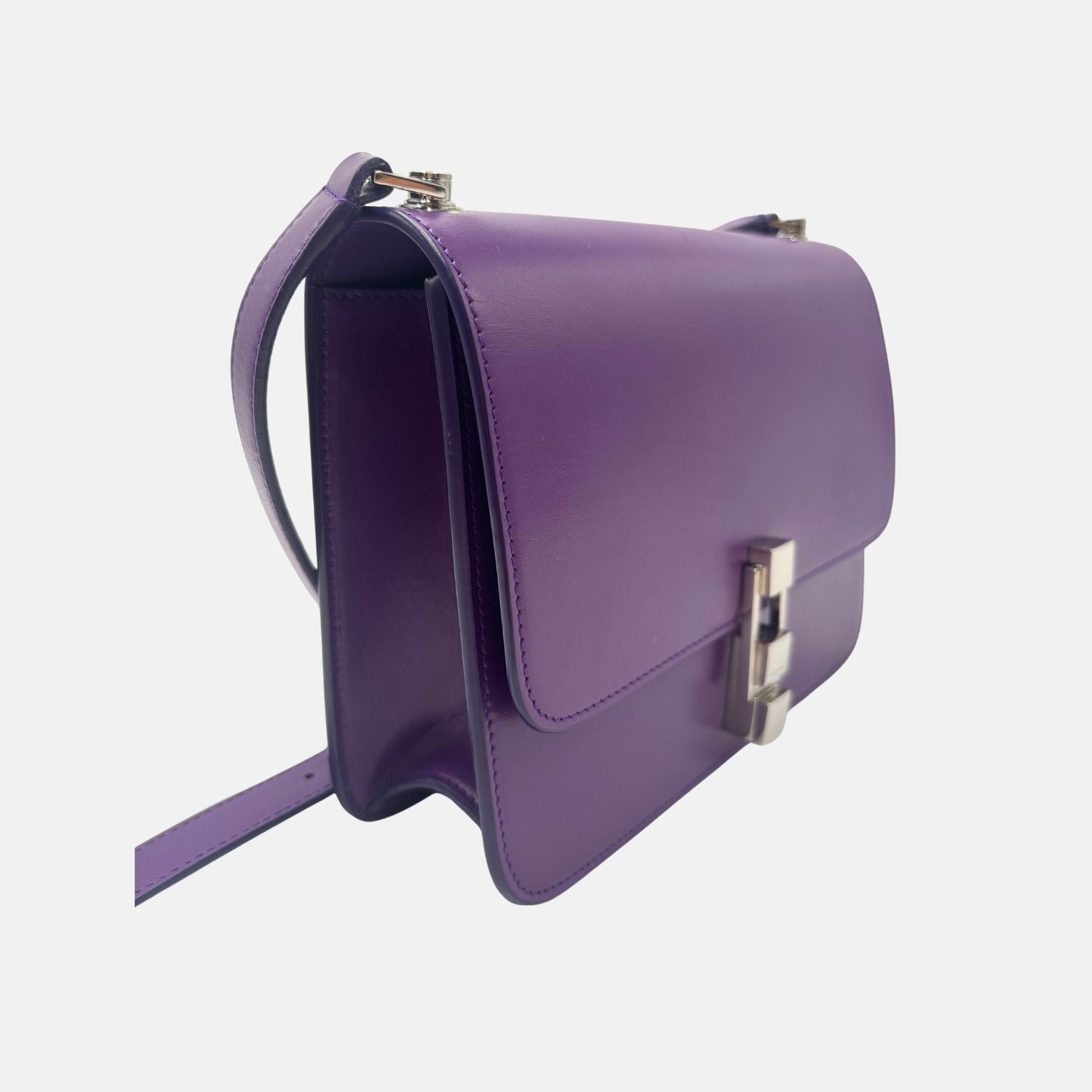 Carré Satchel Bag Purple Smooth Leather