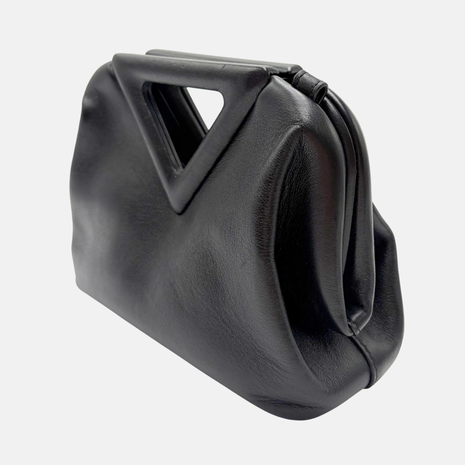 Triangle Top Handle Bag Black Leather