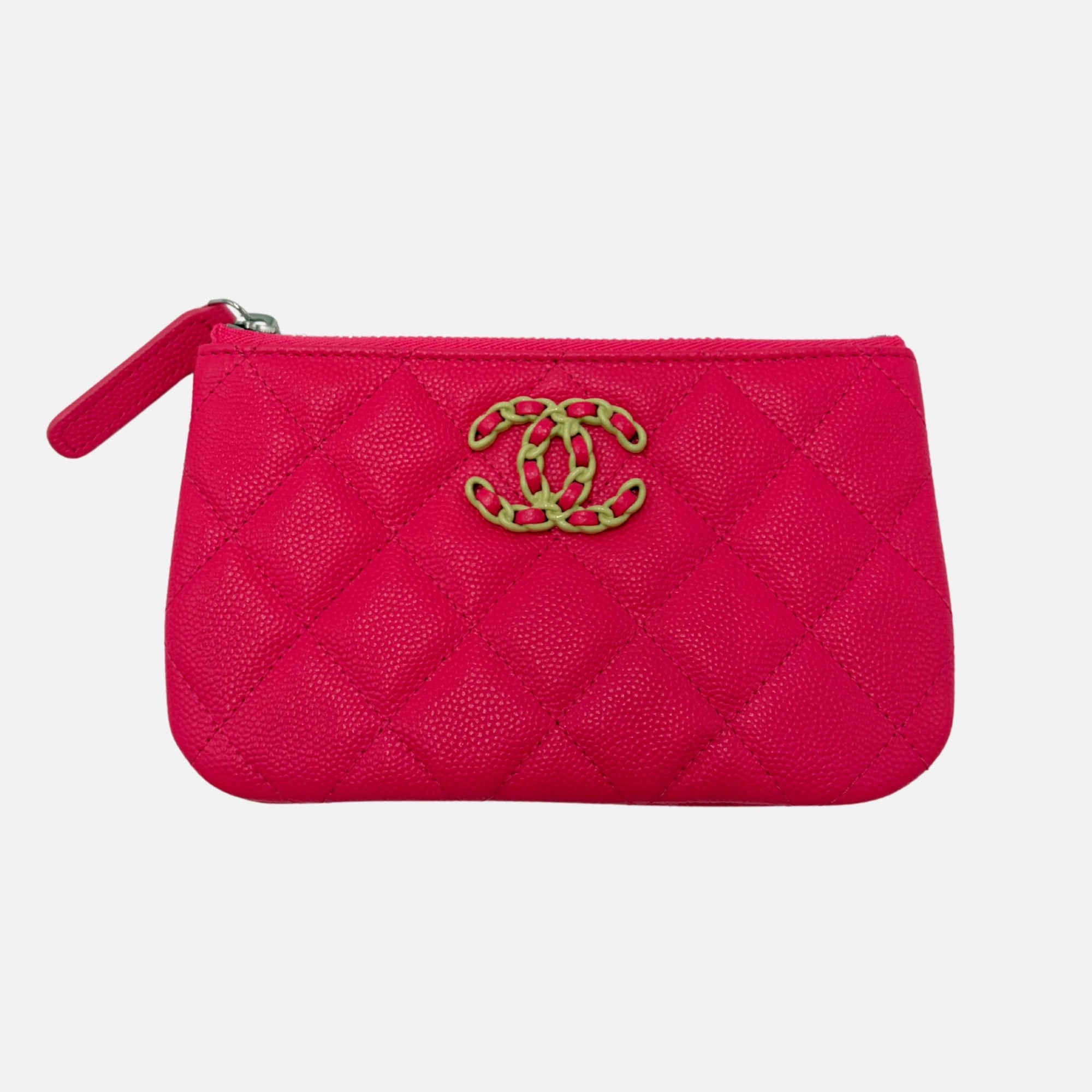 Quilted Caviar Zip Coin Purse Hot Pink