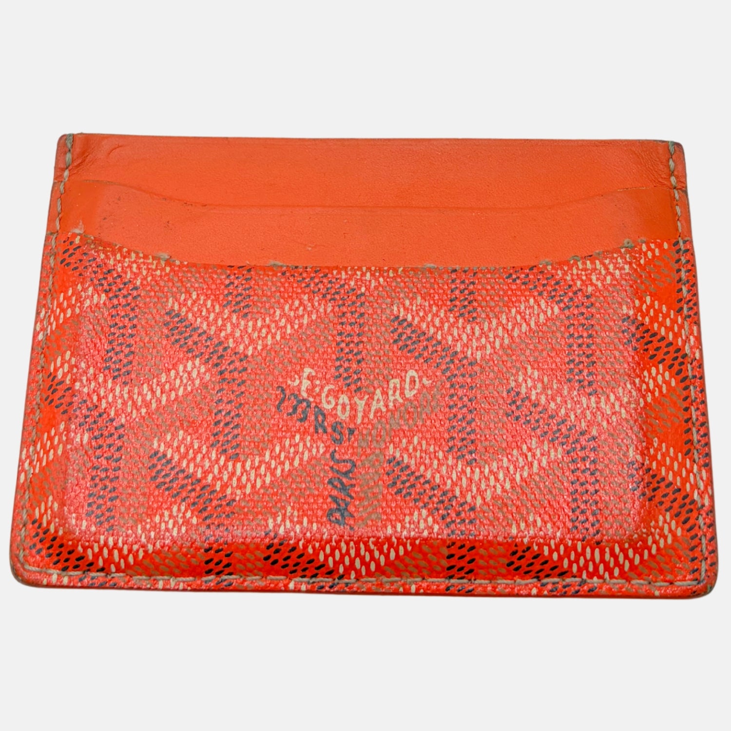 Goyard Card Holder Orange Chevron Coated Canvas