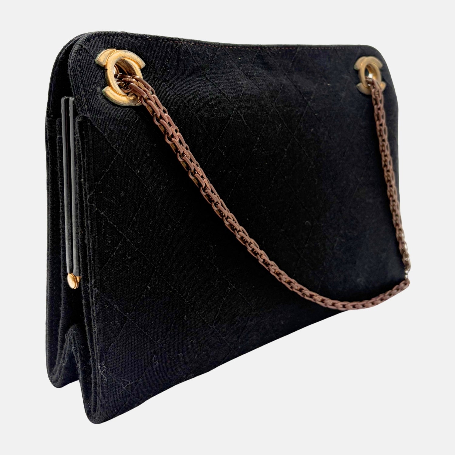 Vintage Shoulder Bag Black Quilted Cotton