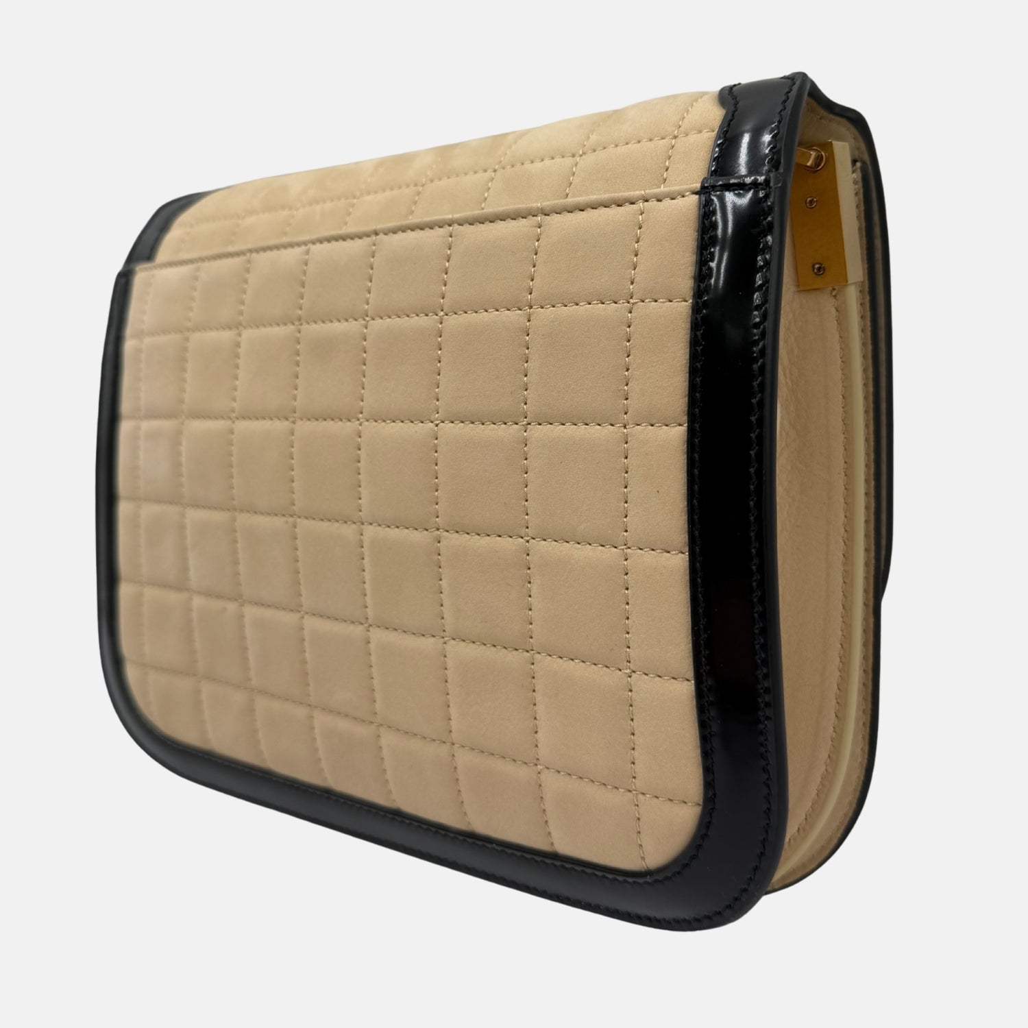 Solferino Satchel Beige Quilted Leather Black Leather Trim