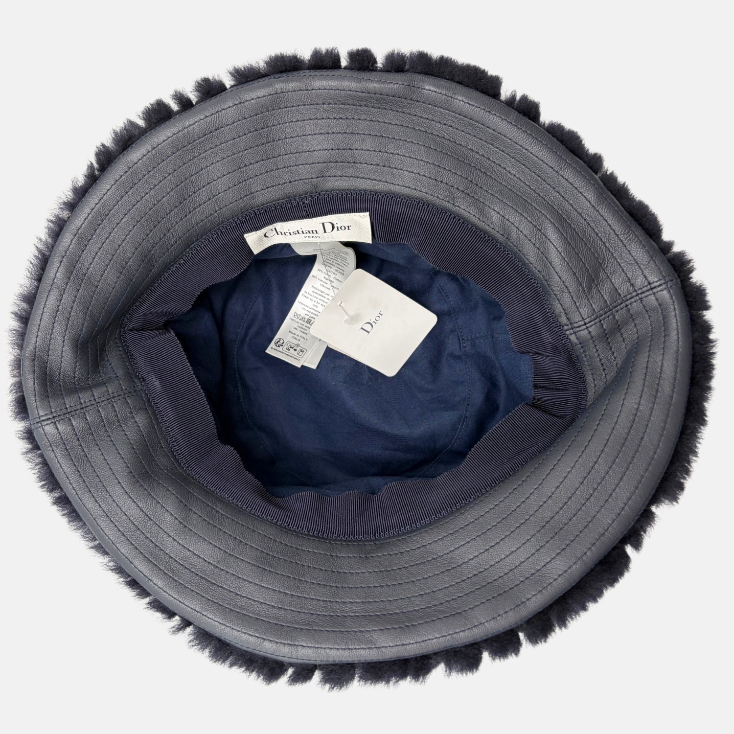 Bucket Hat Navy Blue Quilted Shearling