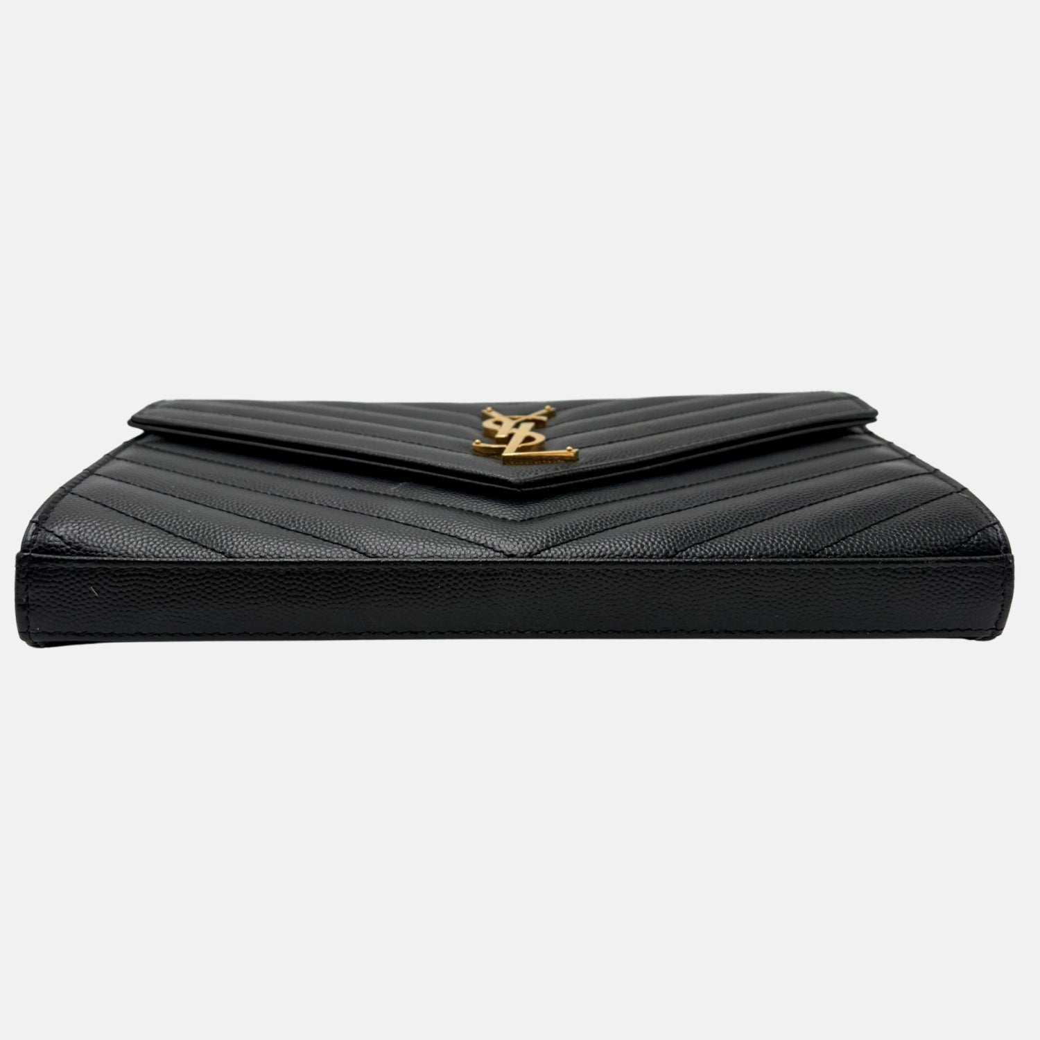 Cassandre Chevron Wallet on Chain Black Leather