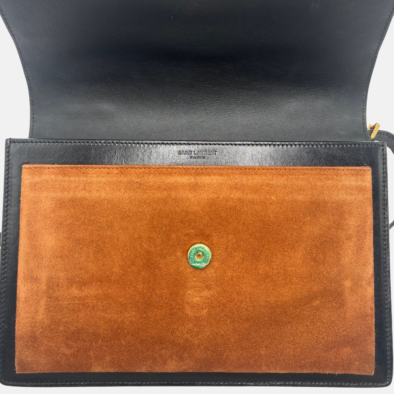 Sunset Top Handle Bag Black Leather Brown Suede