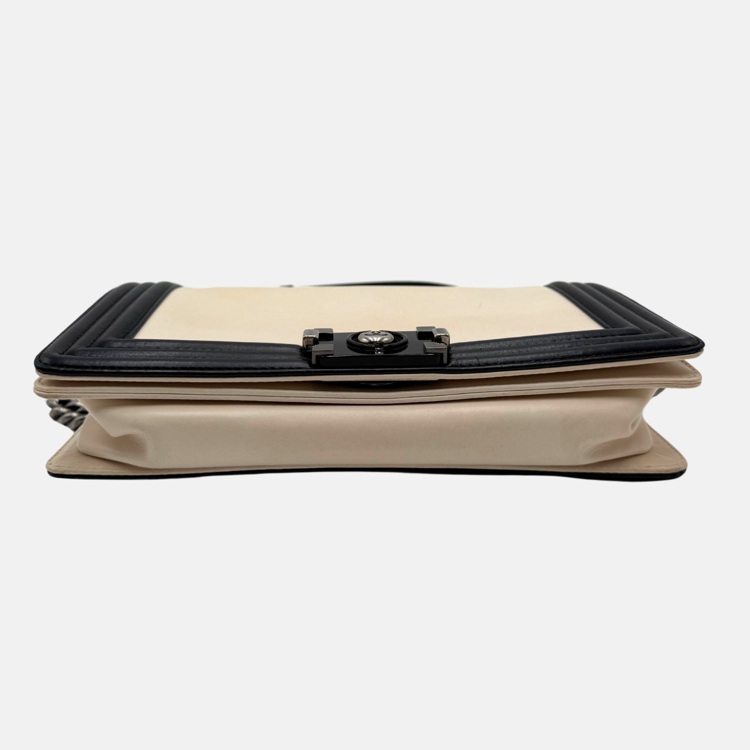 Boy Bag Black and Cream Leather Medium