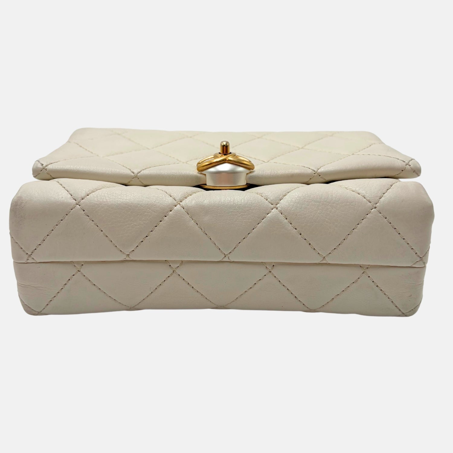 Mini Flap Bag White Quilted Lambskin with Pearl Detail