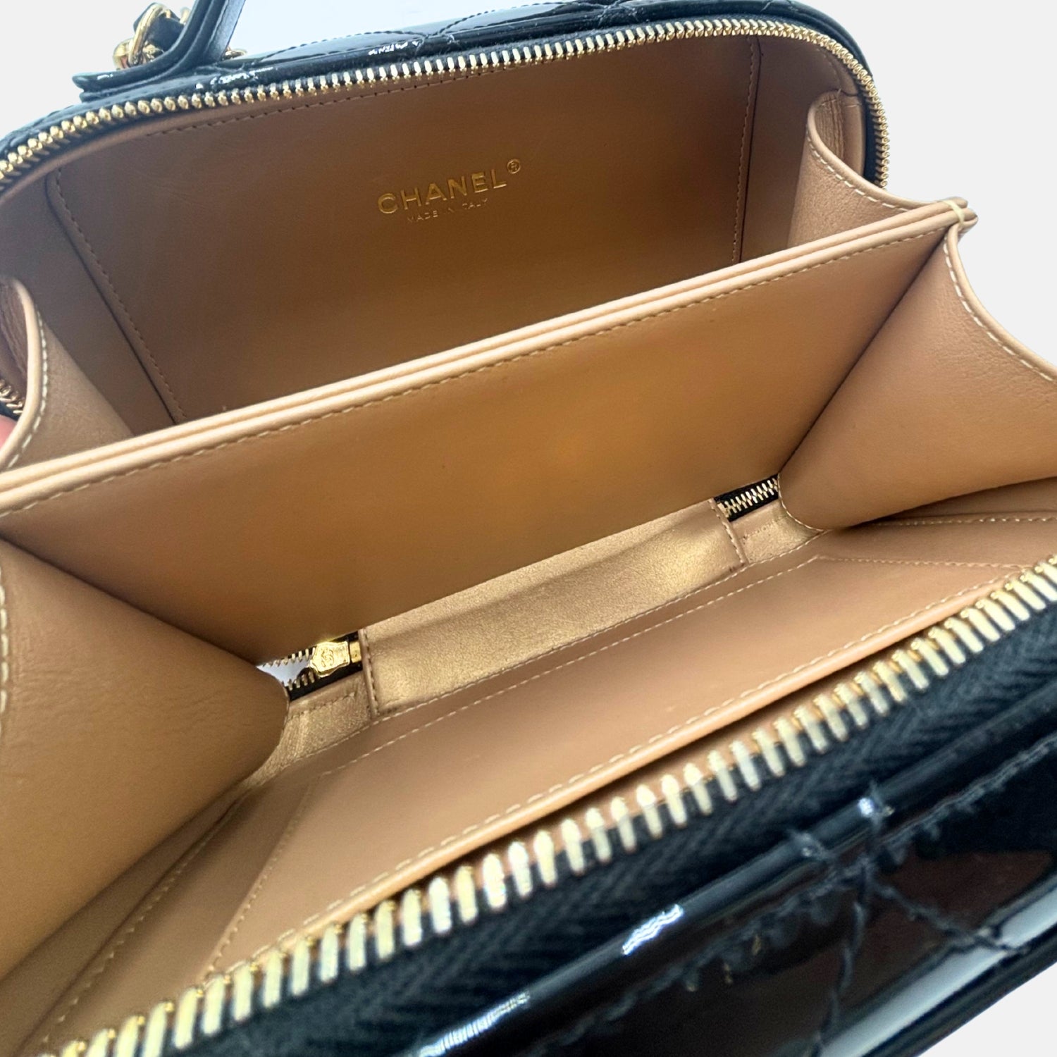 Vanity Case Gold Quilted Patent