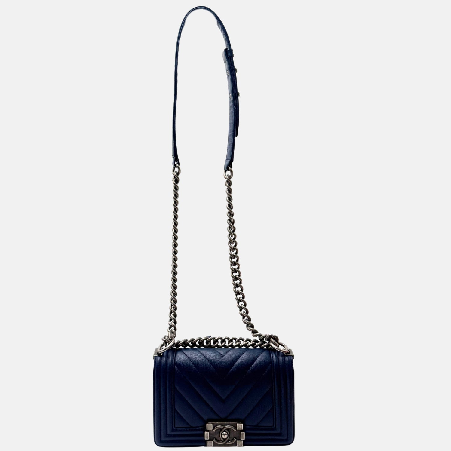 Boy Bag Navy Quilted Leather Small