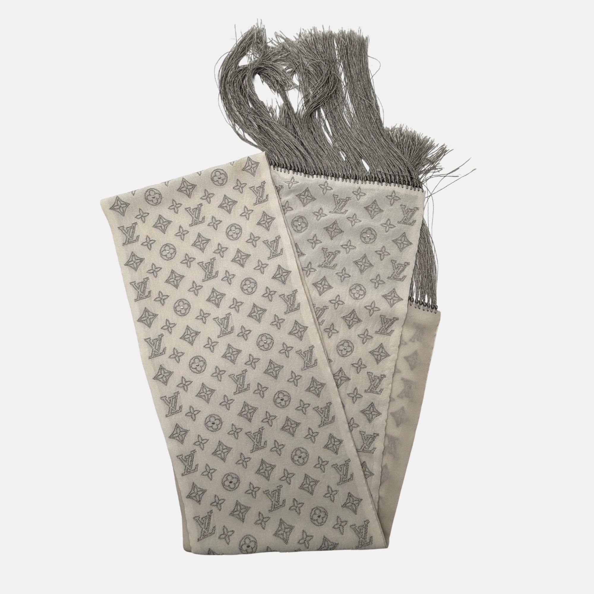 Monogram Fringe Scarf Gray