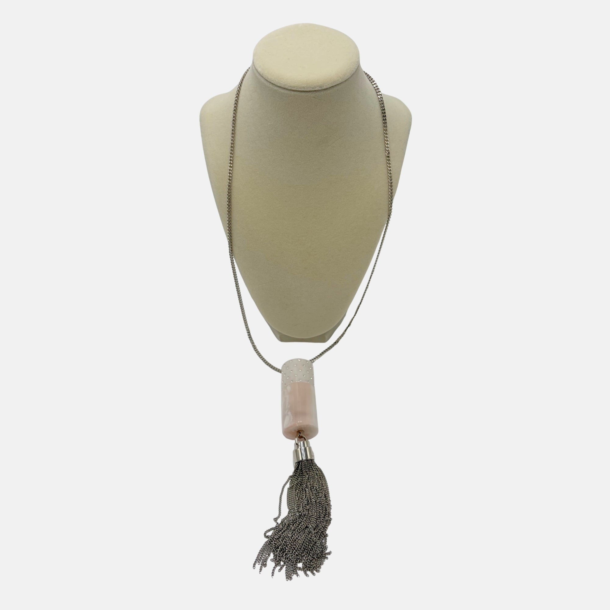 Angelica Tube Tassel Pill Holder Necklace White