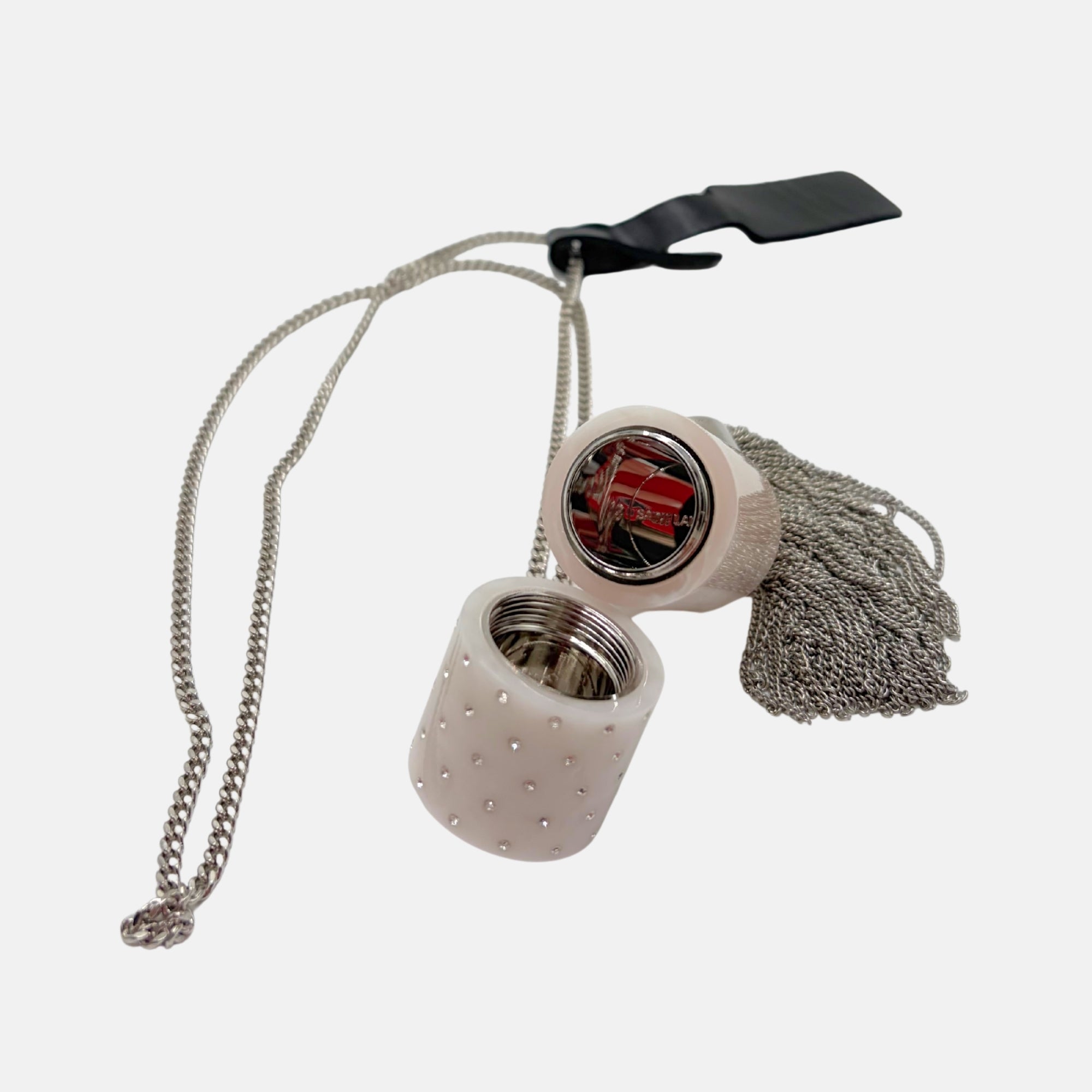 Angelica Tube Tassel Pill Holder Necklace White