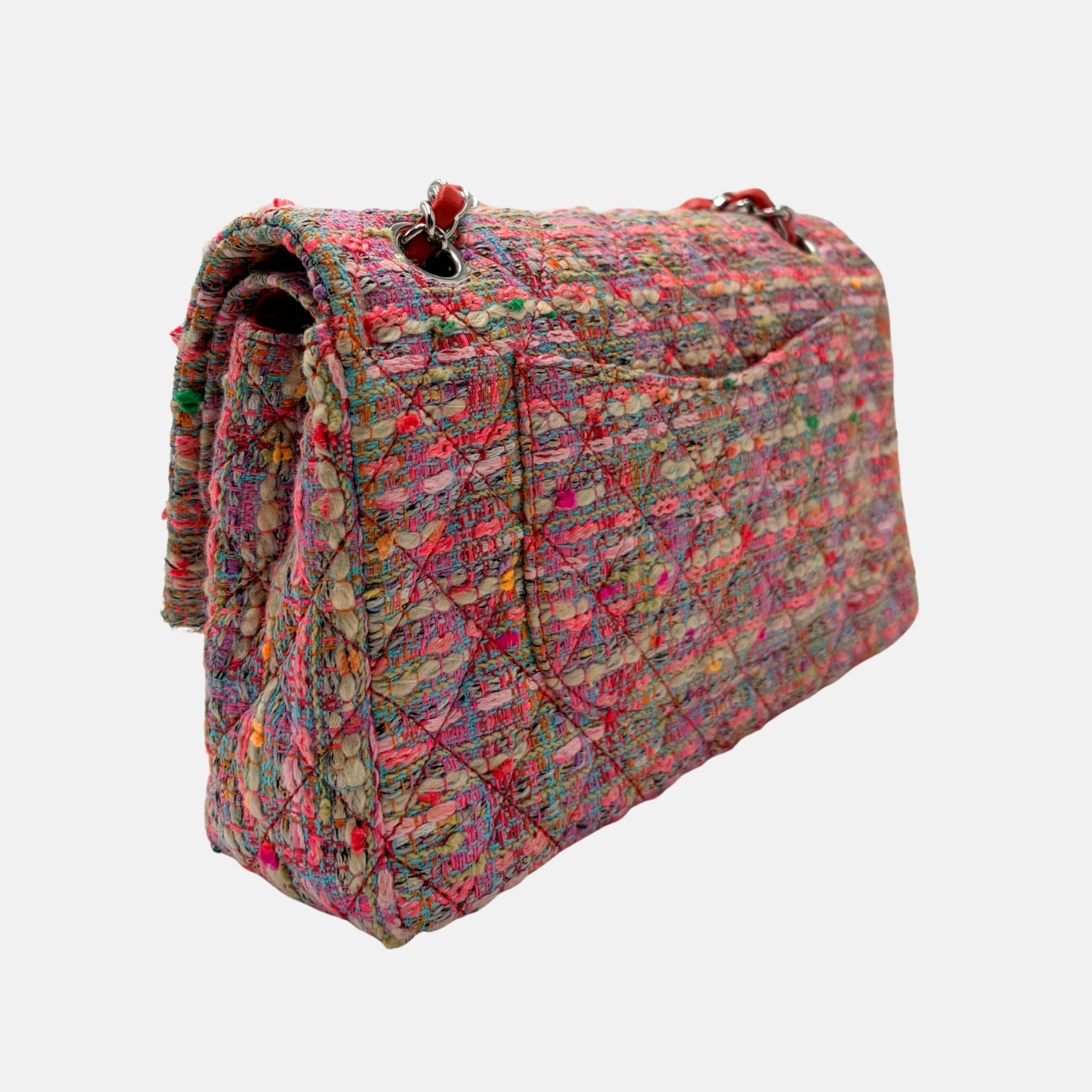 Classic Flap Bag Multicolor Pink Quilted Tweed Medium