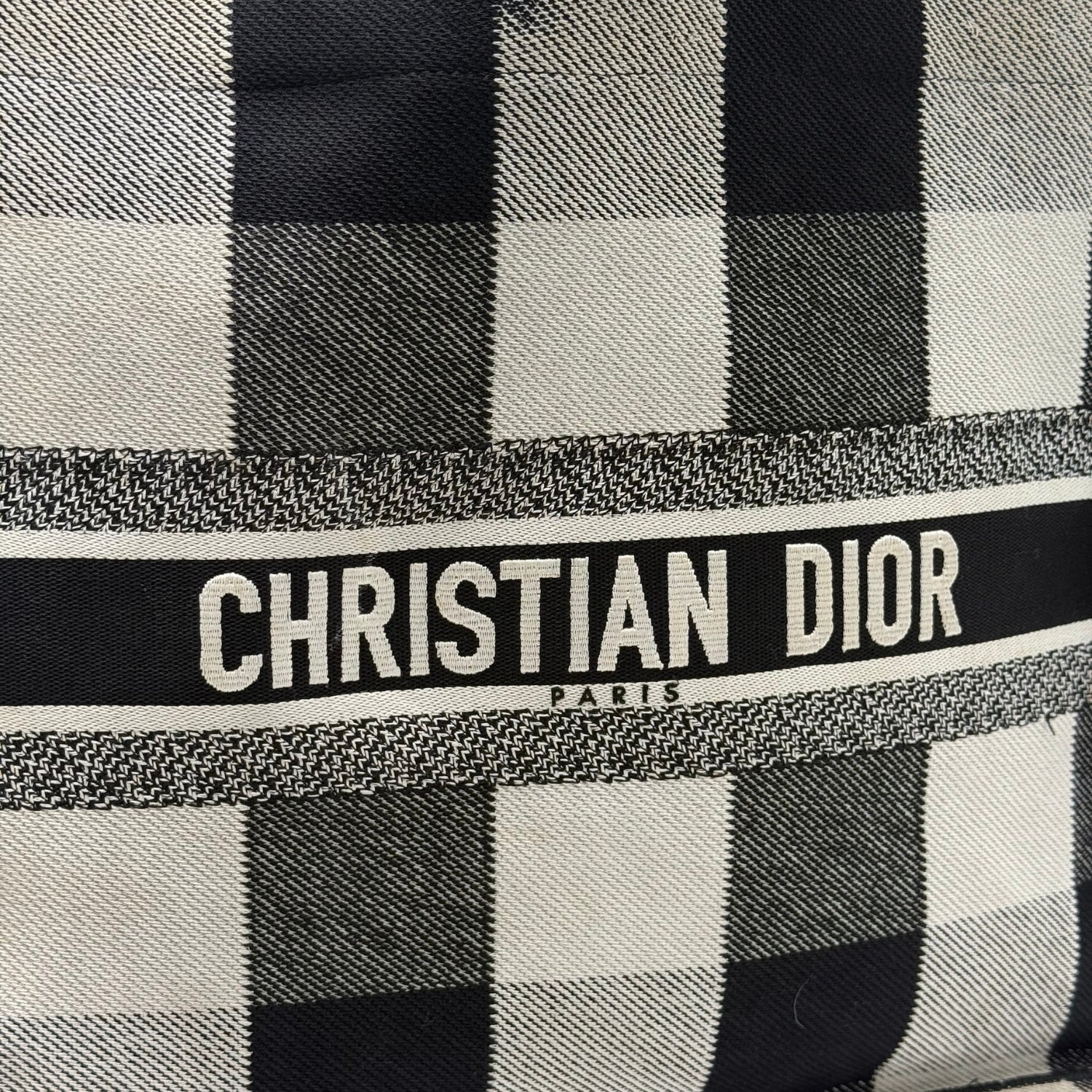 Book Tote Large Black and White Check Canvas