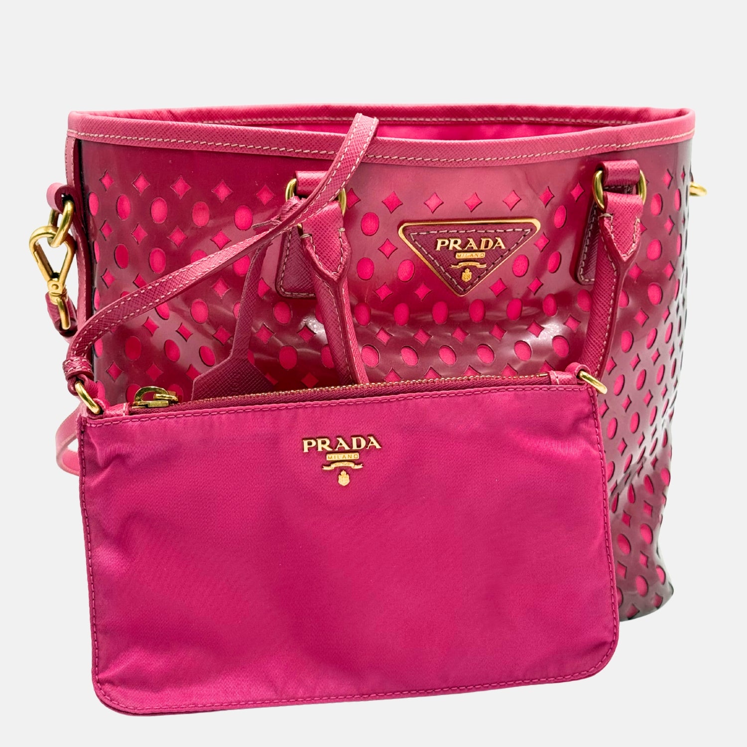 Tote Bag Pink Patent Dot Cutout Leather