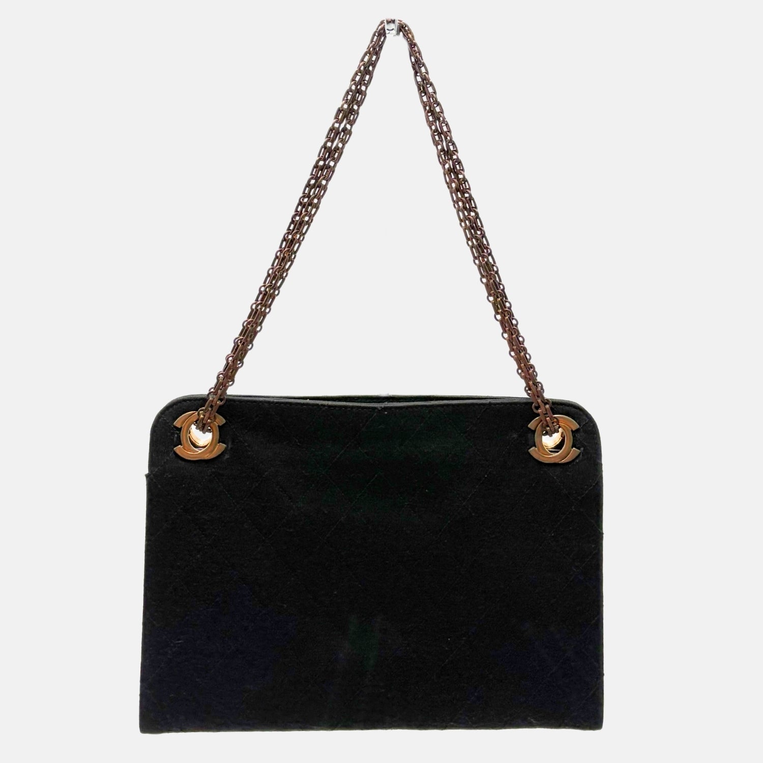 Vintage Shoulder Bag Black Quilted Cotton