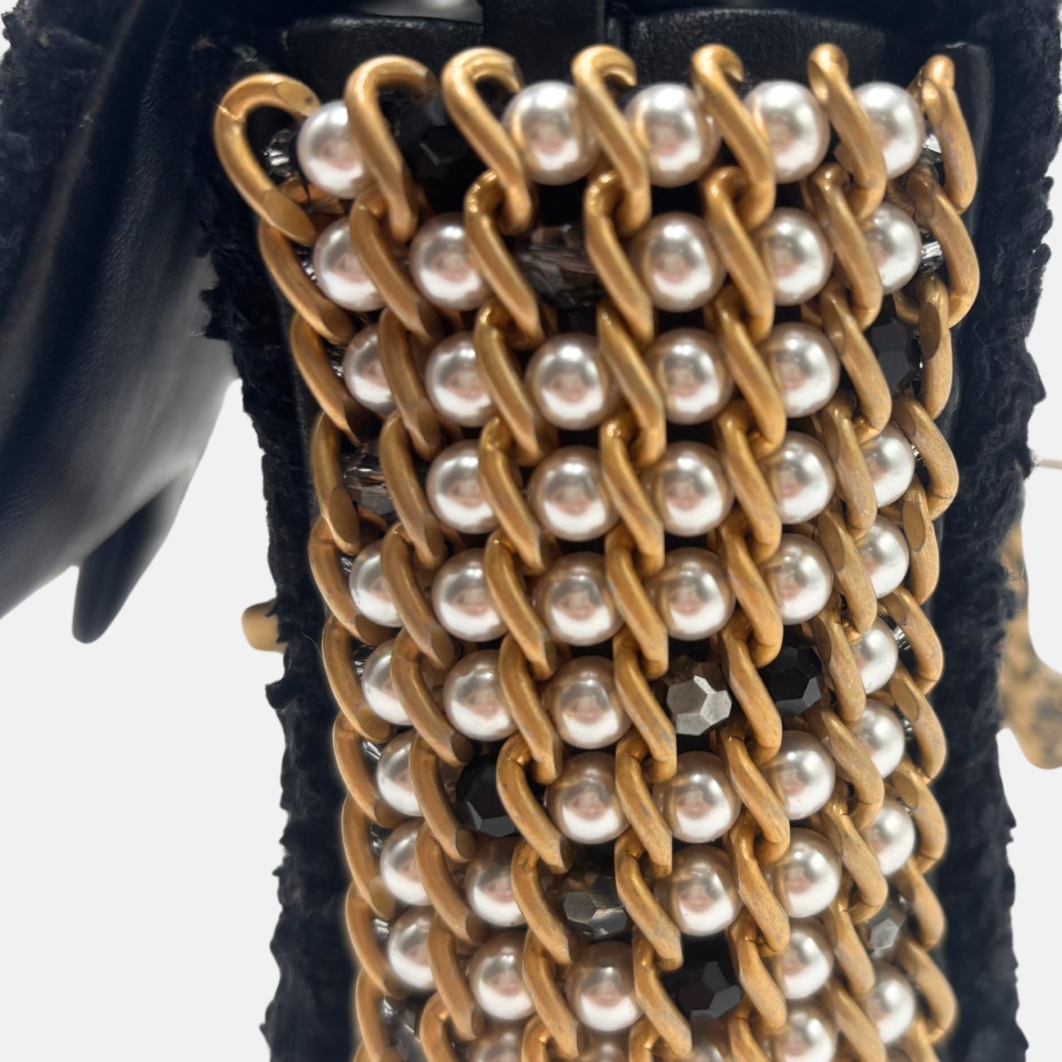 Classic Flap Bag Black Bouclé Tweed with Pearl Details