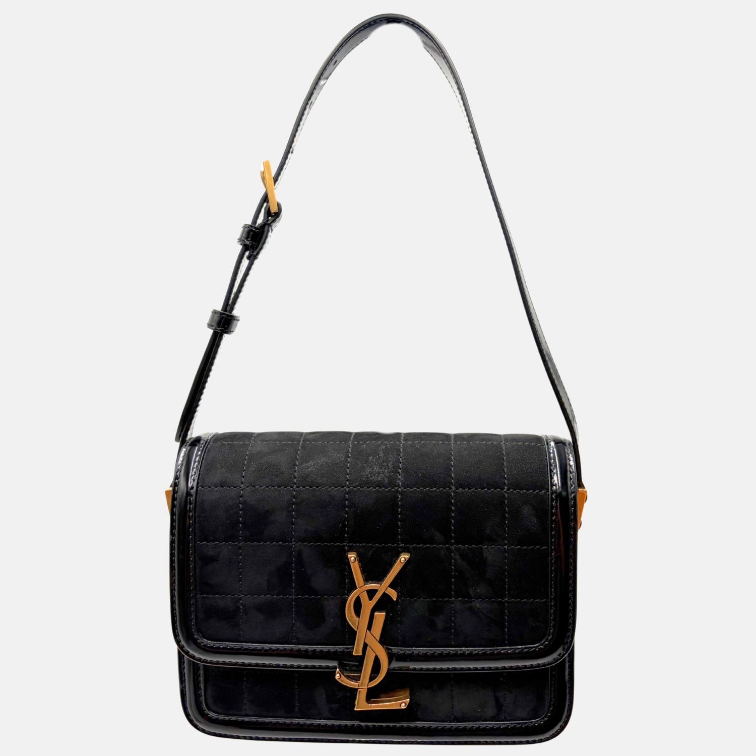 Solferino Bag Black Suede and Patent Leather Mini