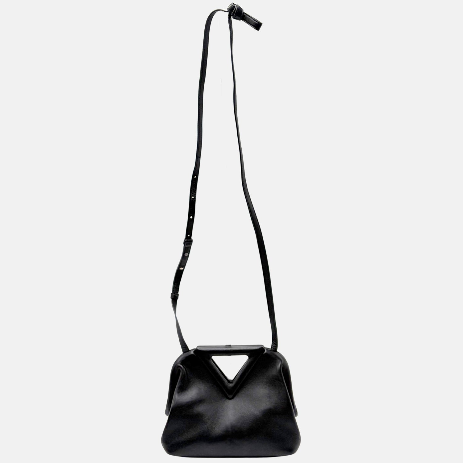 Triangle Top Handle Bag Black Leather