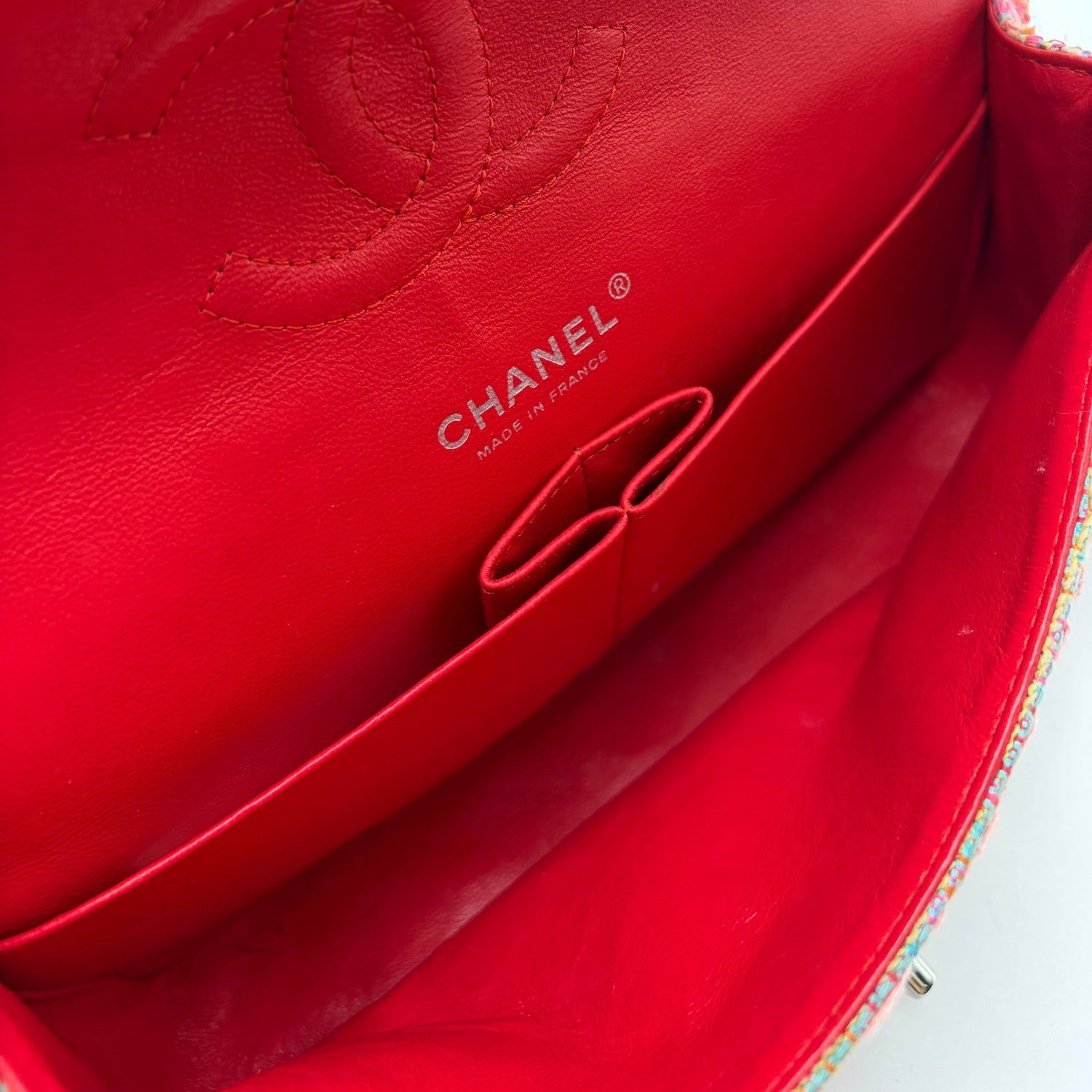 Classic Flap Bag Multicolor Pink Quilted Tweed Medium