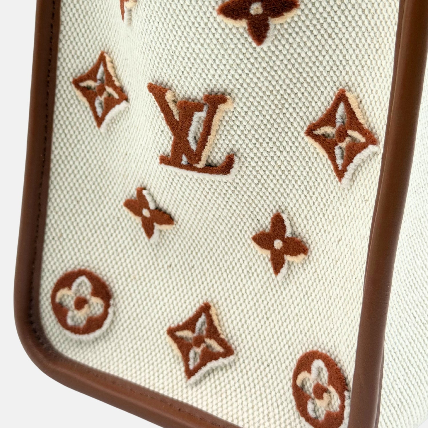 On My Side Tote Brown Calfskin and Cream Canvas