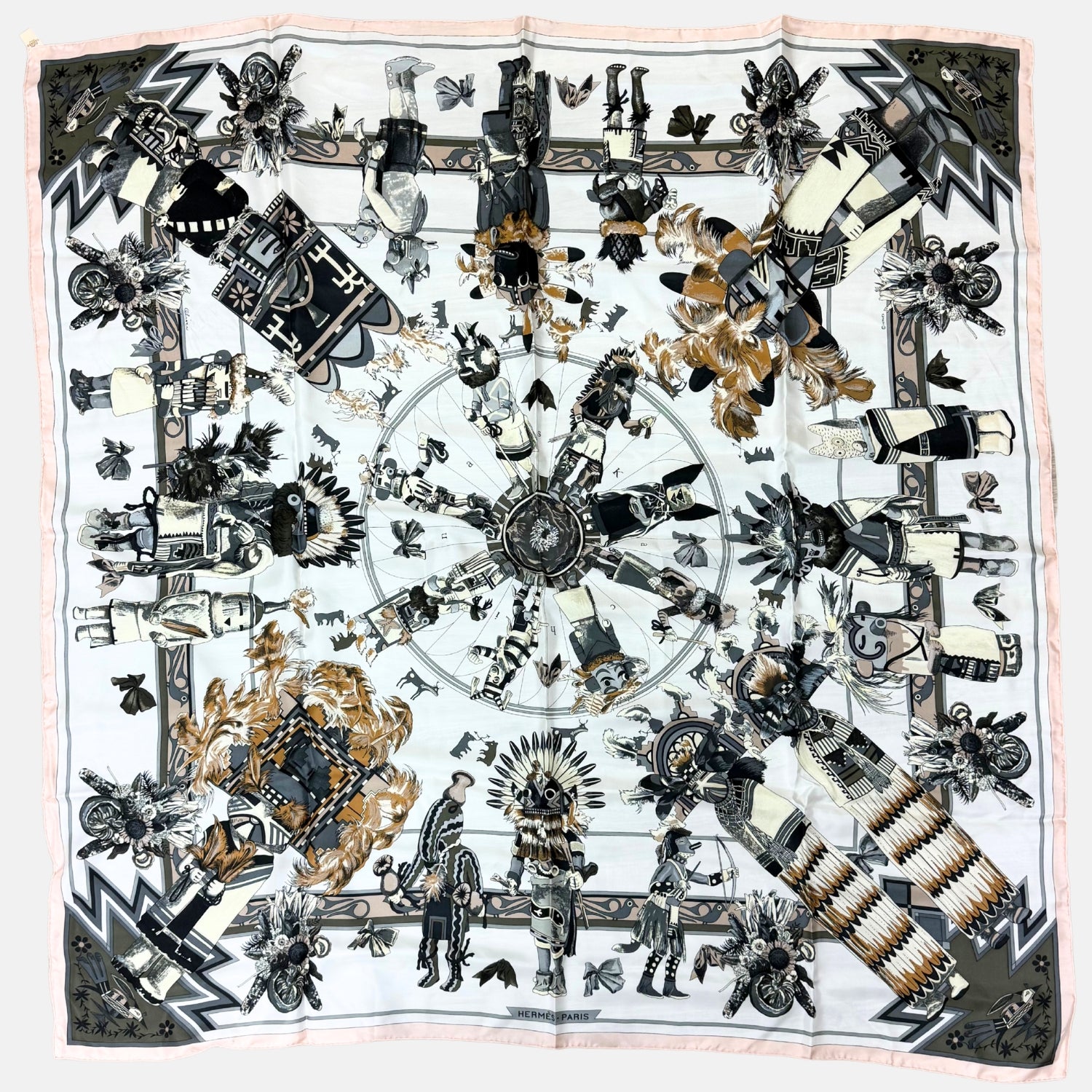 Carré Géant Summer Twill Scarf 140 Kachinas White and Pink Silk