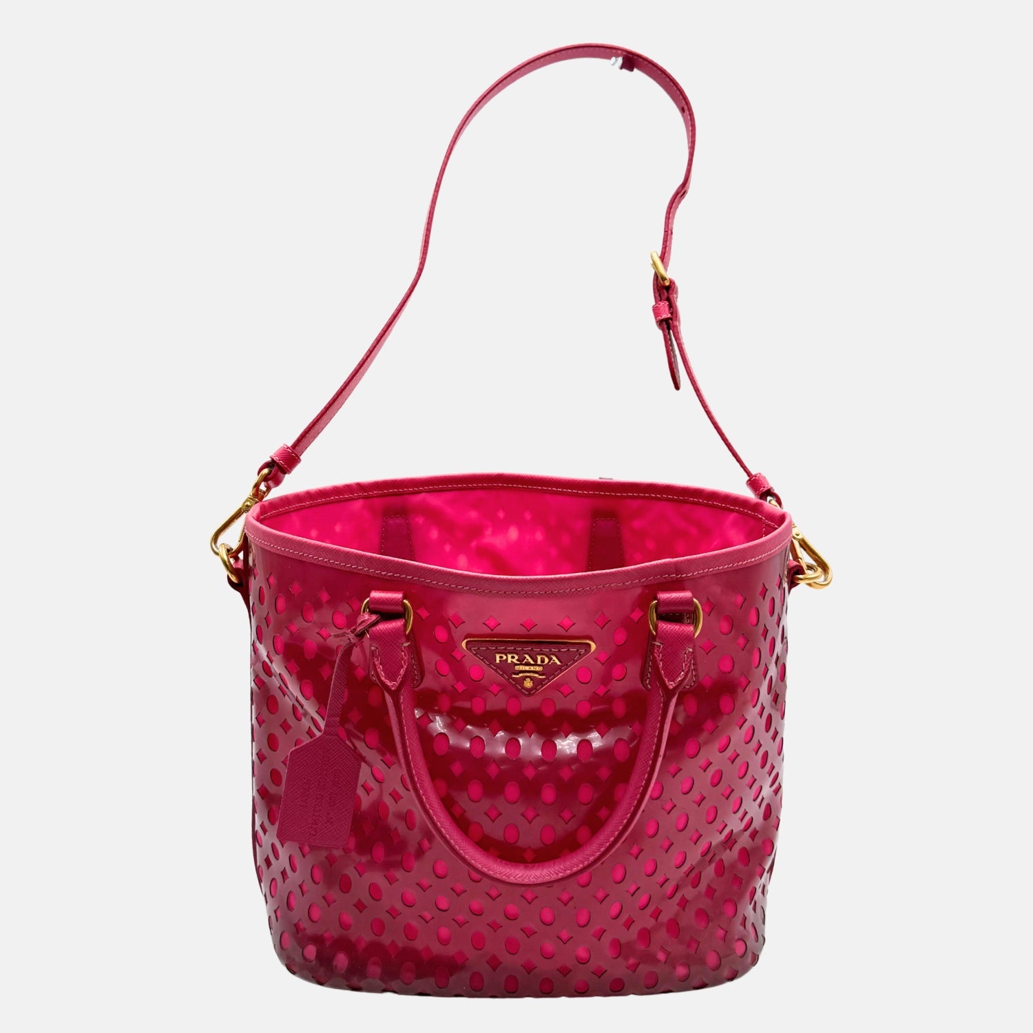Tote Bag Pink Patent Dot Cutout Leather