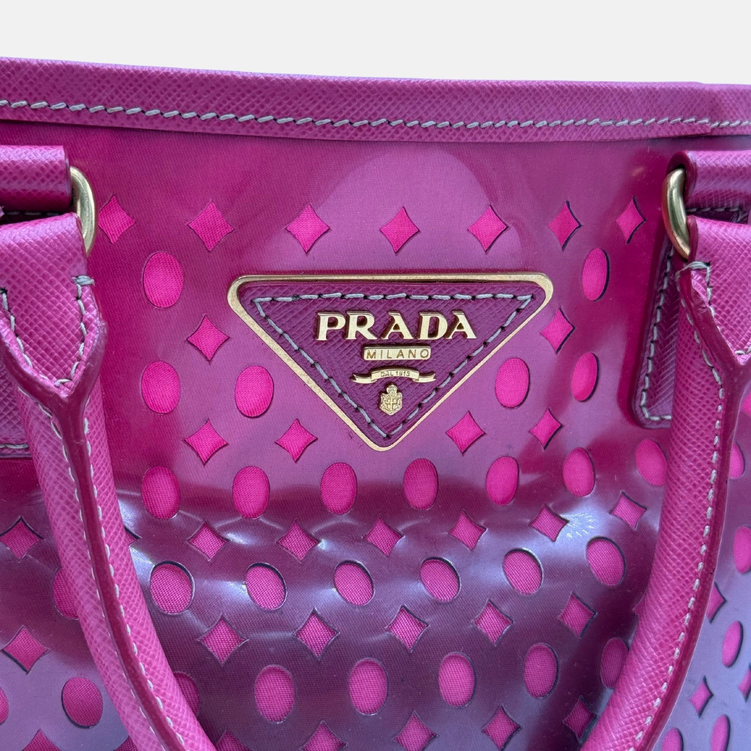 Tote Bag Pink Patent Dot Cutout Leather