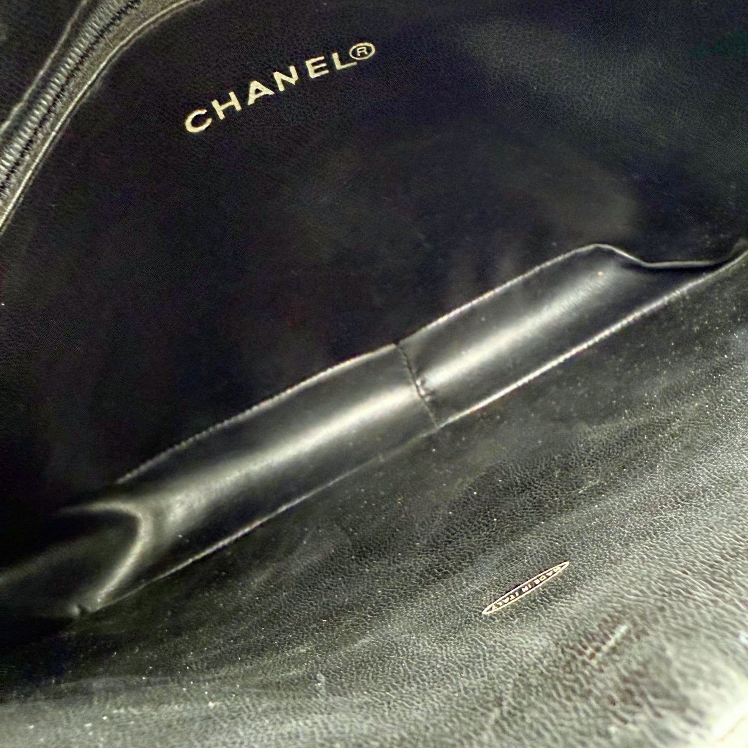 Satchel Bag Black Leather Matelasse Vintage