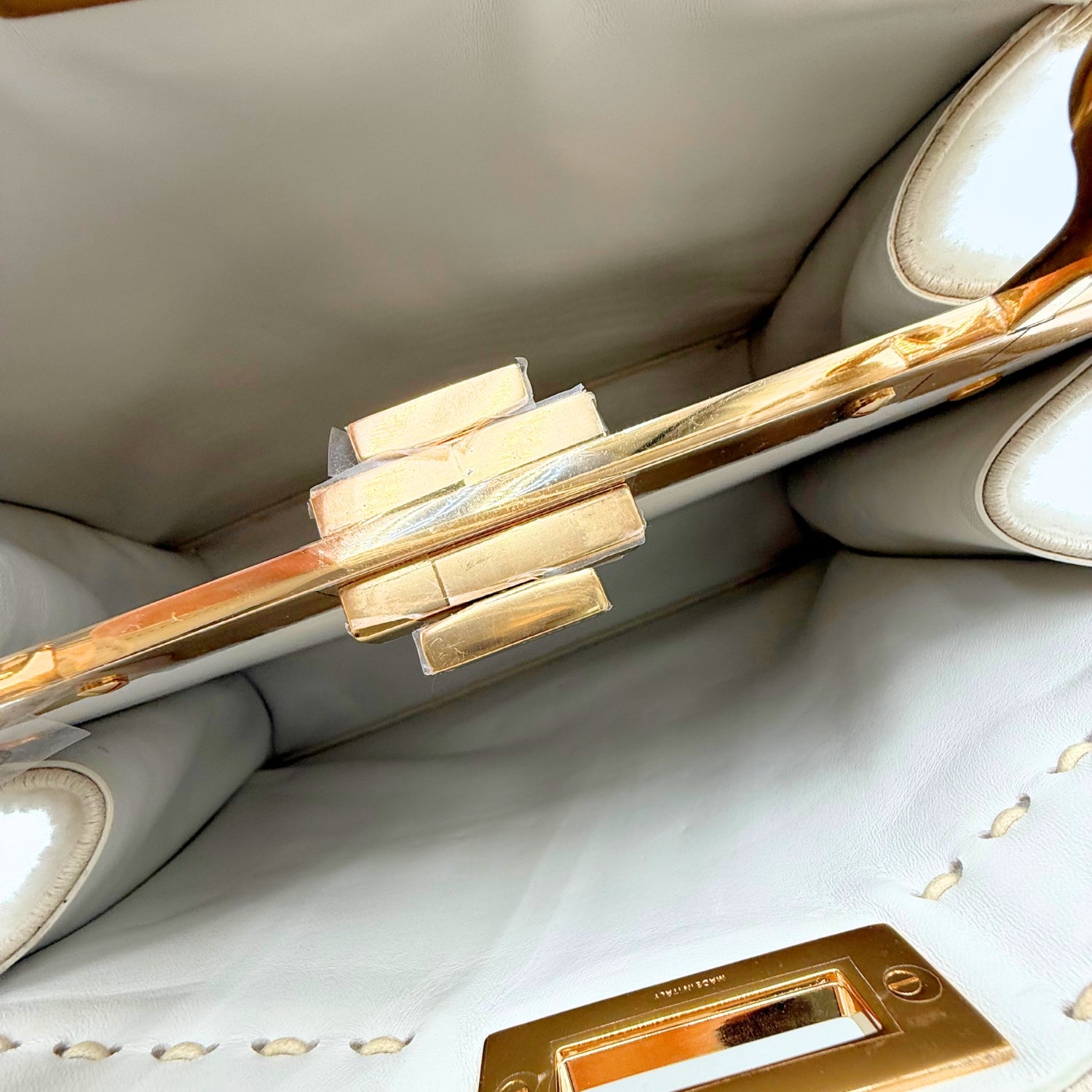 Peekaboo Medium Top Handle Bag White Shearling and Leather