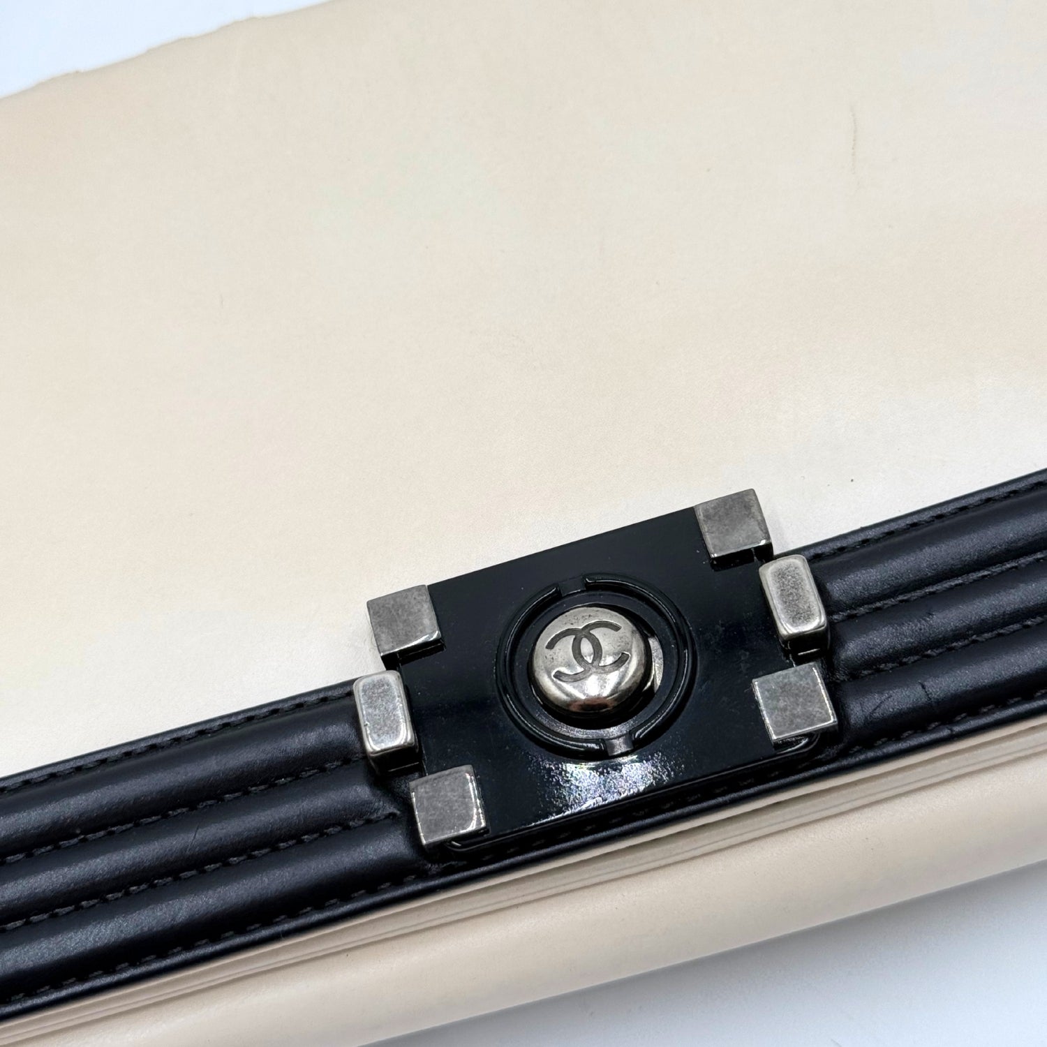 Boy Bag Black and Cream Leather Medium