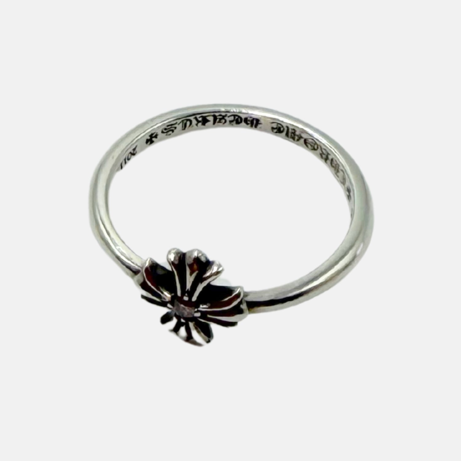 Floral Cross Ring with Diamond Sterling Silver