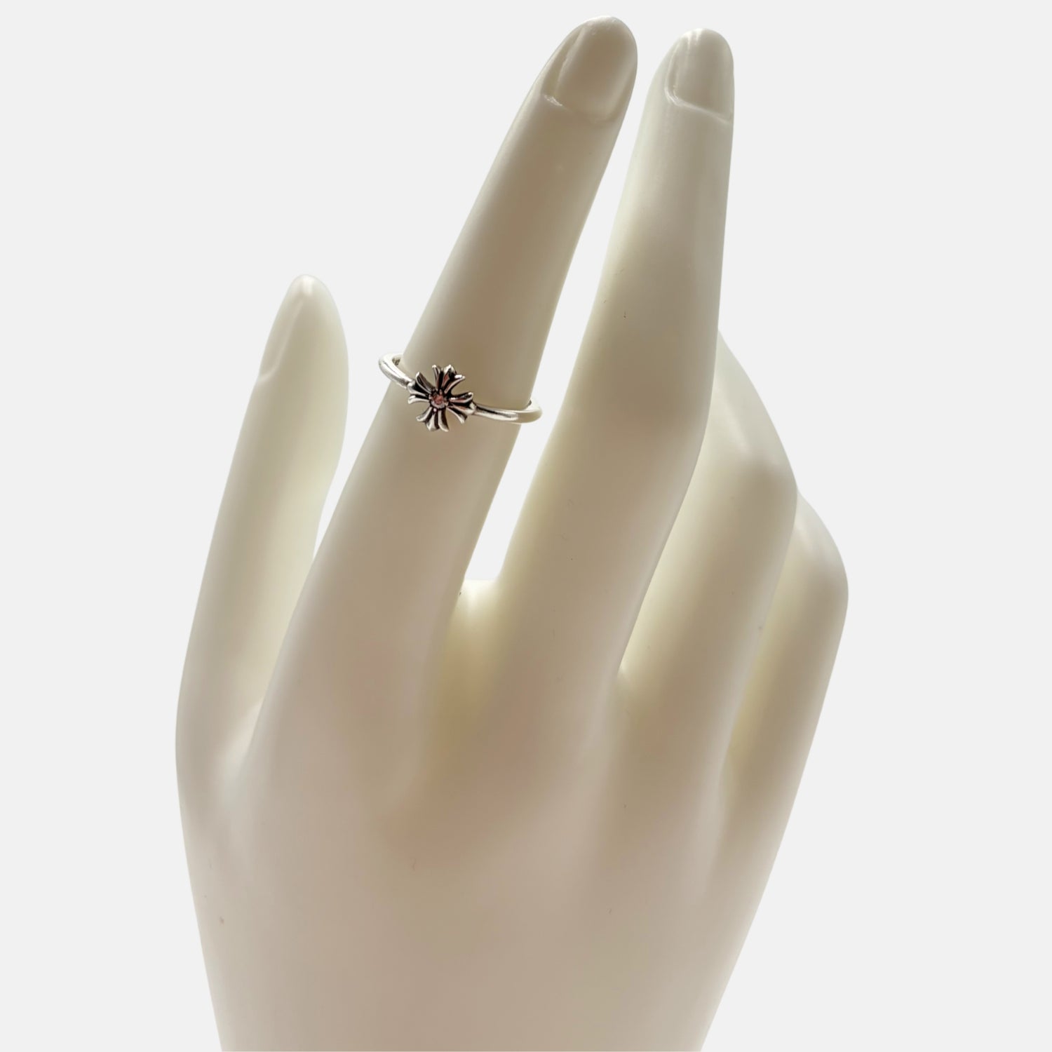 Floral Cross Ring with Diamond Sterling Silver