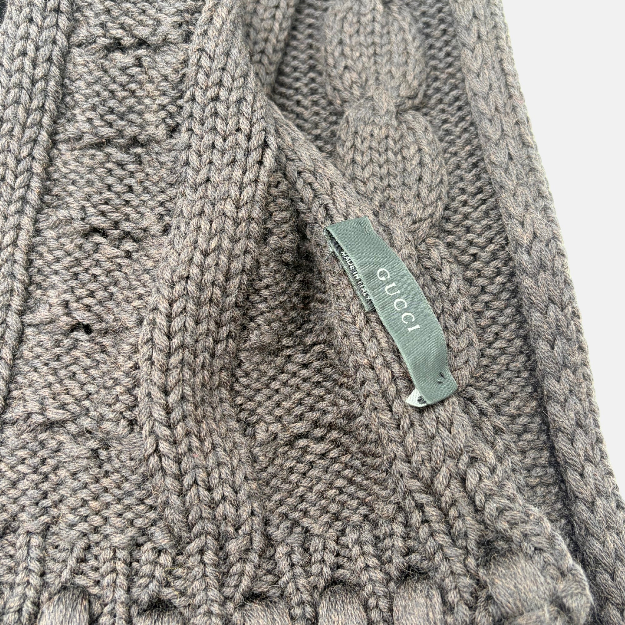 Cable Knit Wool Scarf Heather Gray with Fringe