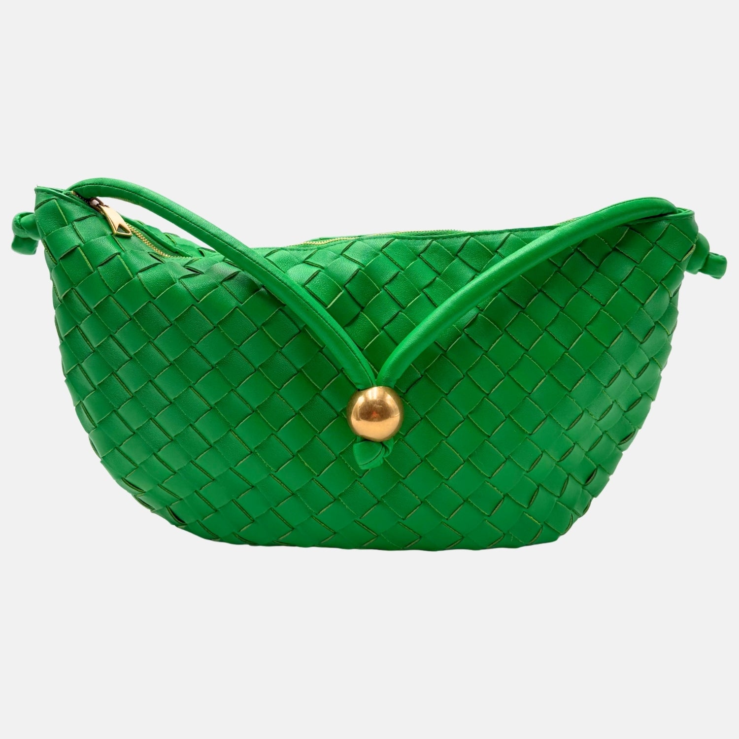 Shoulder Bag Green Intrecciato Leather