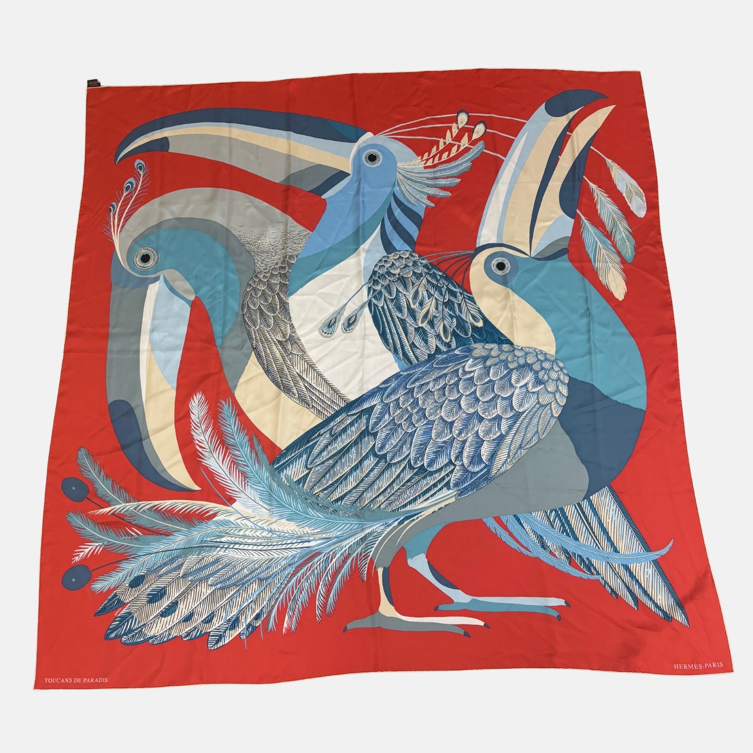 Toucans de Paradis Silk Scarf Red/Blue