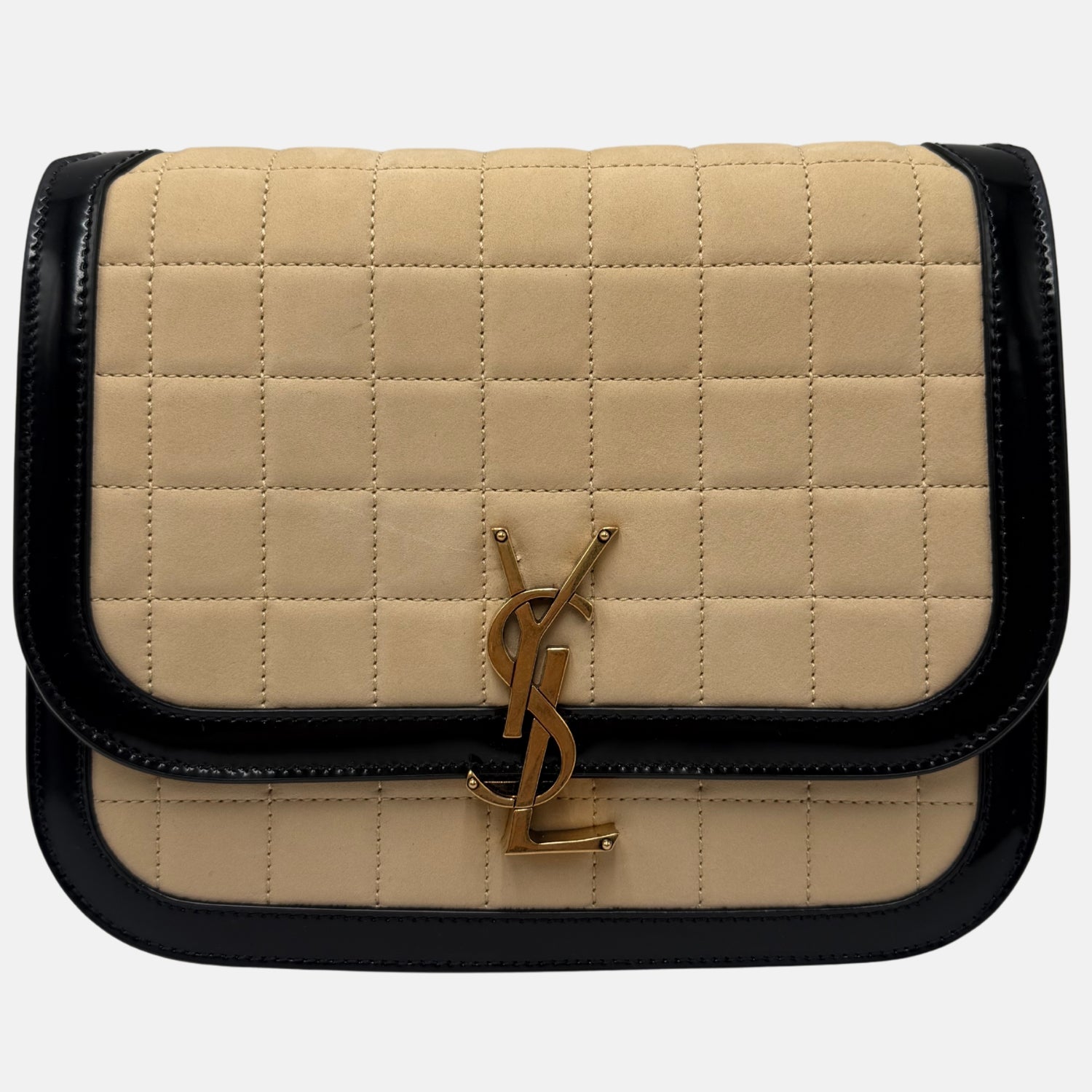 Solferino Satchel Beige Quilted Leather Black Leather Trim