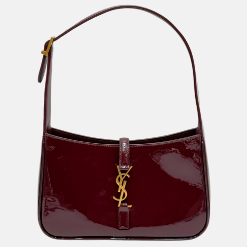 YSL Le 5 A 7 Patent Leather Hobo Bag Dark Red Wine