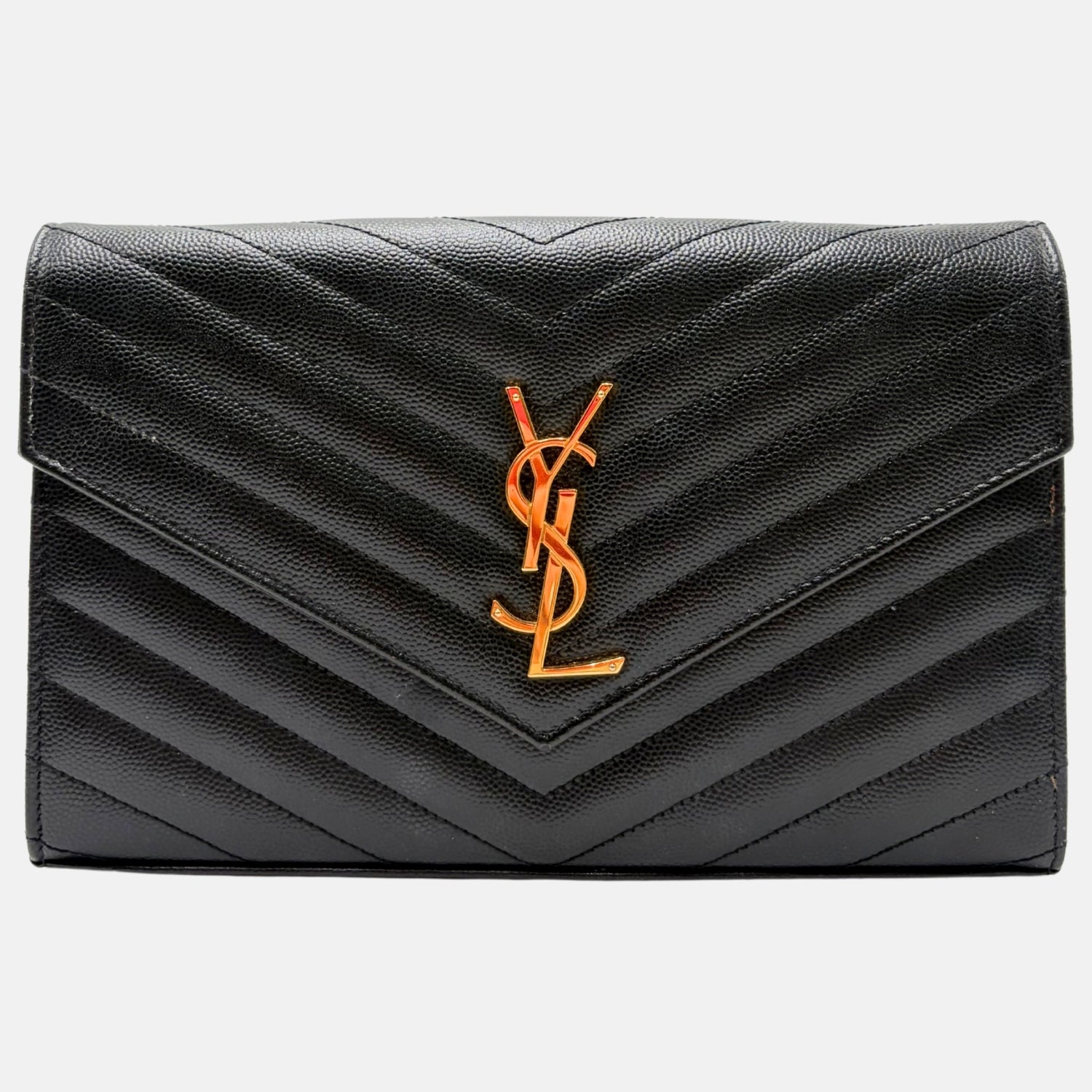 Cassandre Chevron Wallet on Chain Black Leather