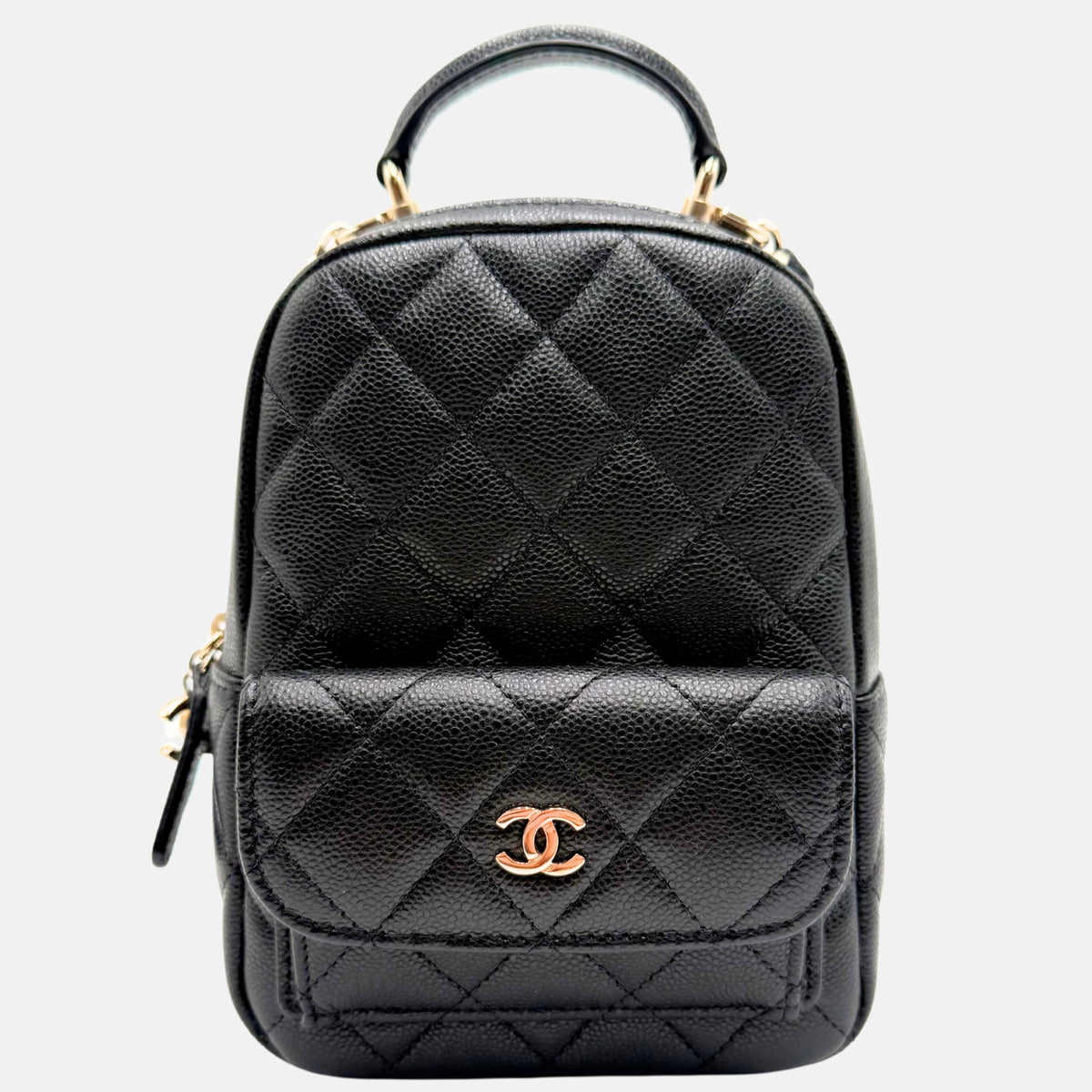 black mini flap backpack CHANEL Classic Backpack Black Caviar Quilted Mini